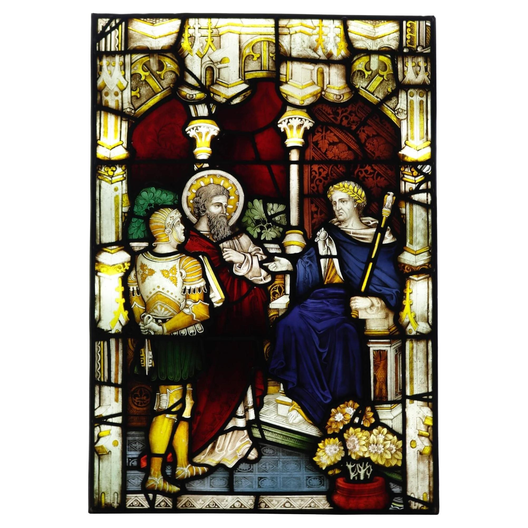 19th Century Roman Style Stained Glass Window For Sale