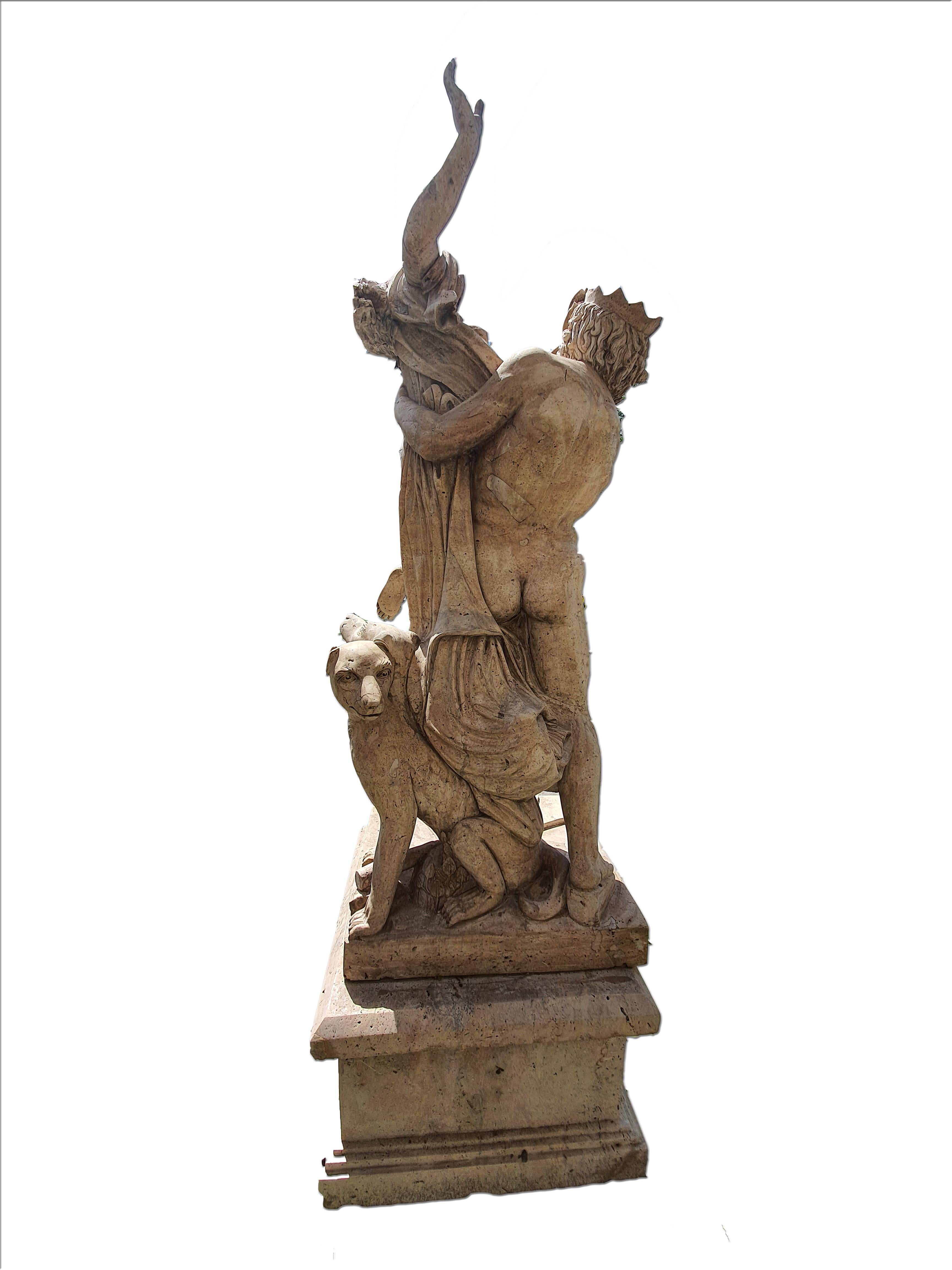 Neoclassical 19th Century Roman Travertine Sculpture Finely Carved, Garden Furniture For Sale