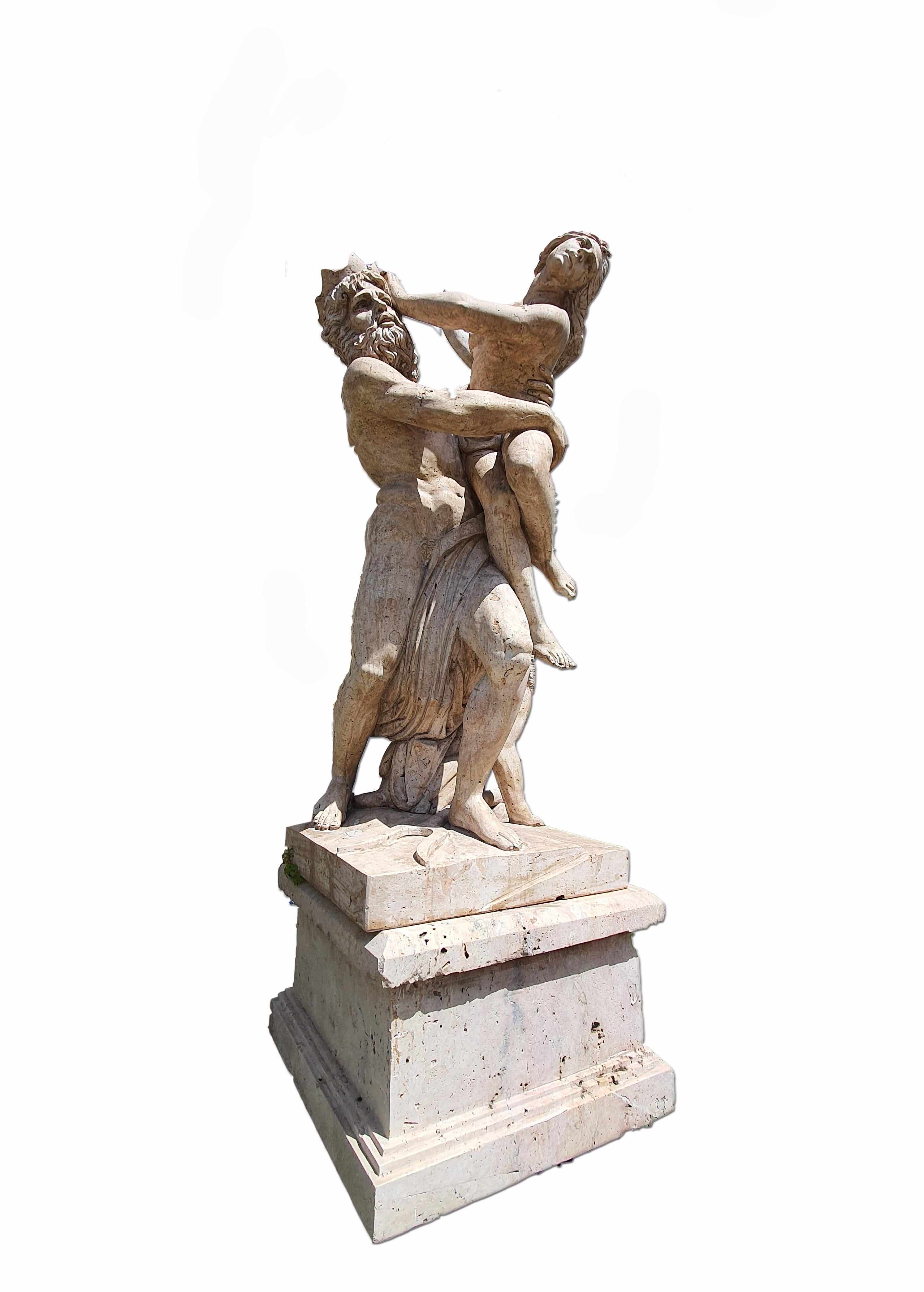 Italian 19th Century Roman Travertine Sculpture Finely Carved, Garden Furniture For Sale