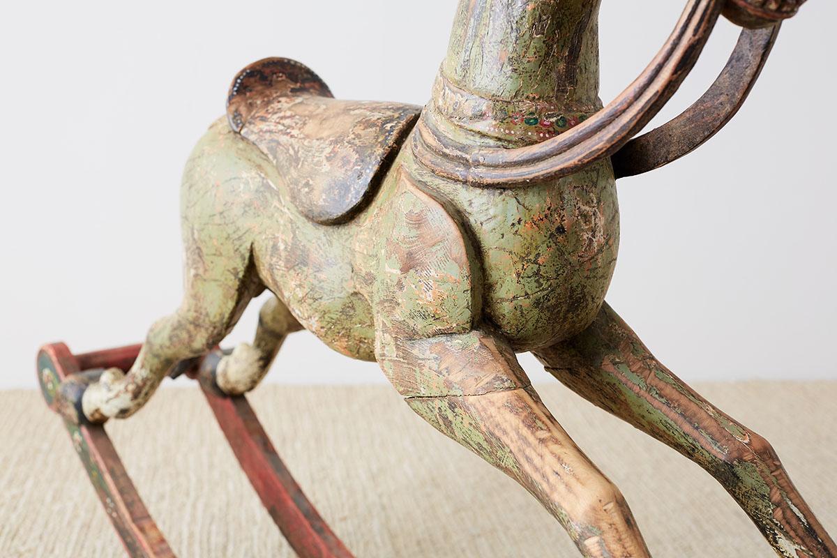 19th Century Romanian Polychrome Wooden Rocking Horse For Sale 6