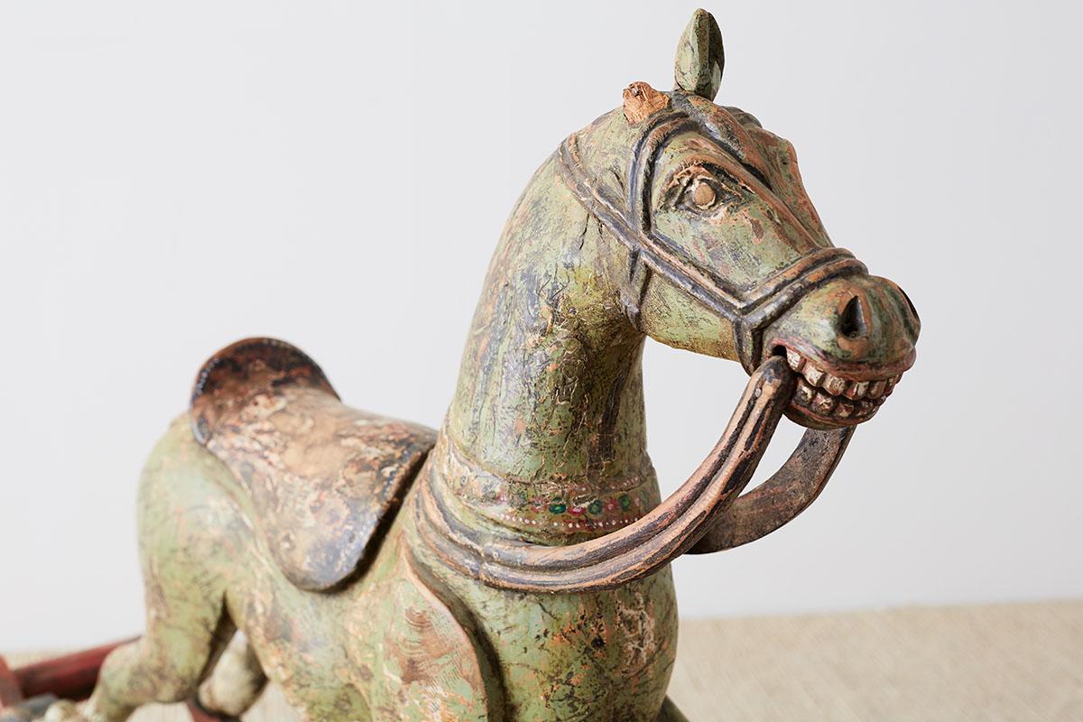 19th Century Romanian Polychrome Wooden Rocking Horse For Sale 10