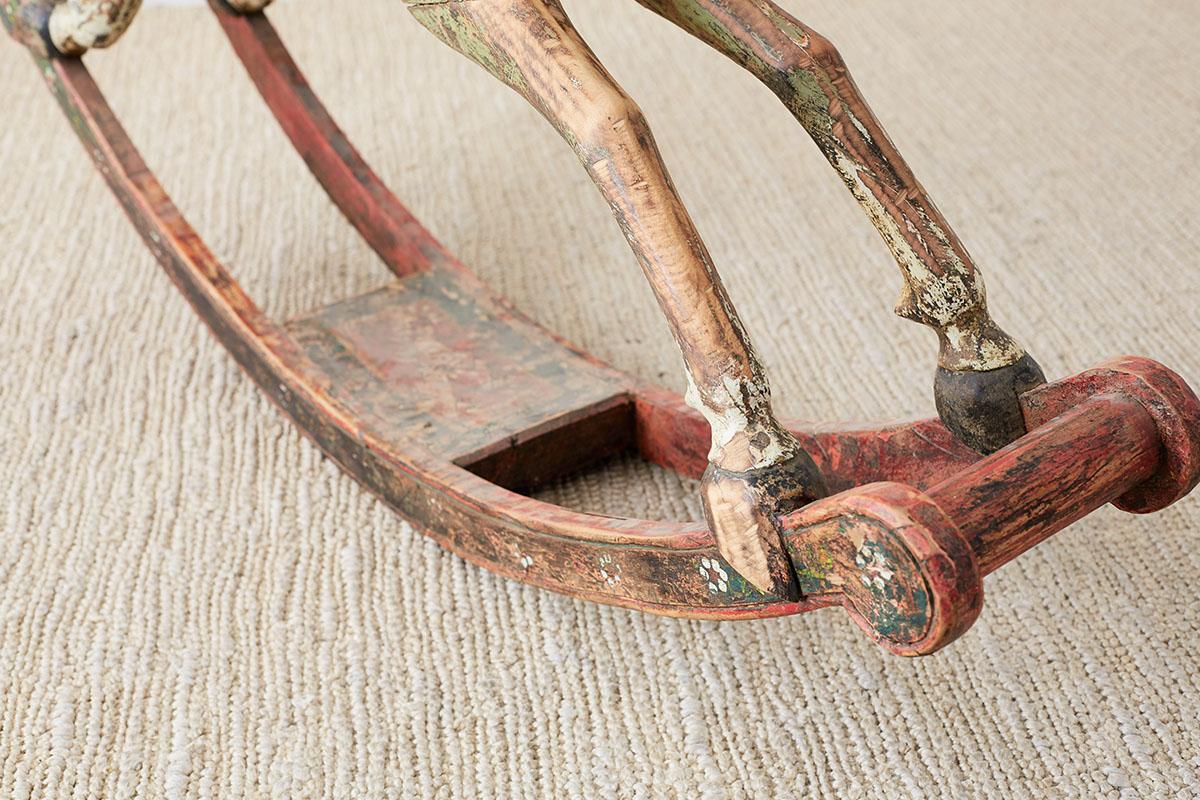 19th Century Romanian Polychrome Wooden Rocking Horse For Sale 11
