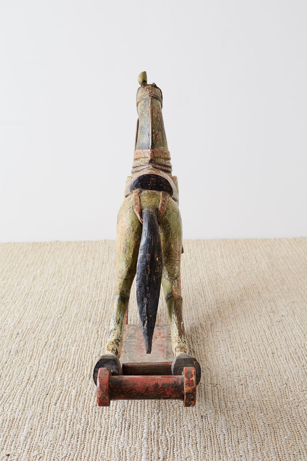 19th Century Romanian Polychrome Wooden Rocking Horse For Sale 13