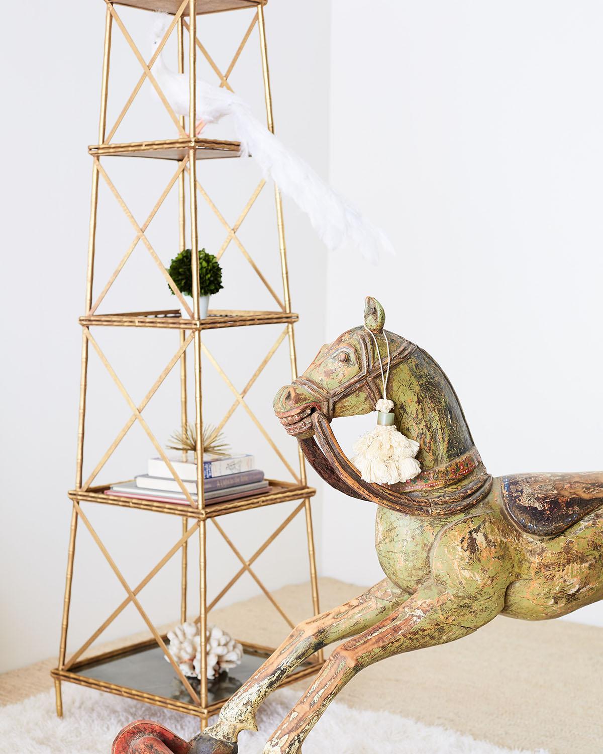 Hand-Crafted 19th Century Romanian Polychrome Wooden Rocking Horse