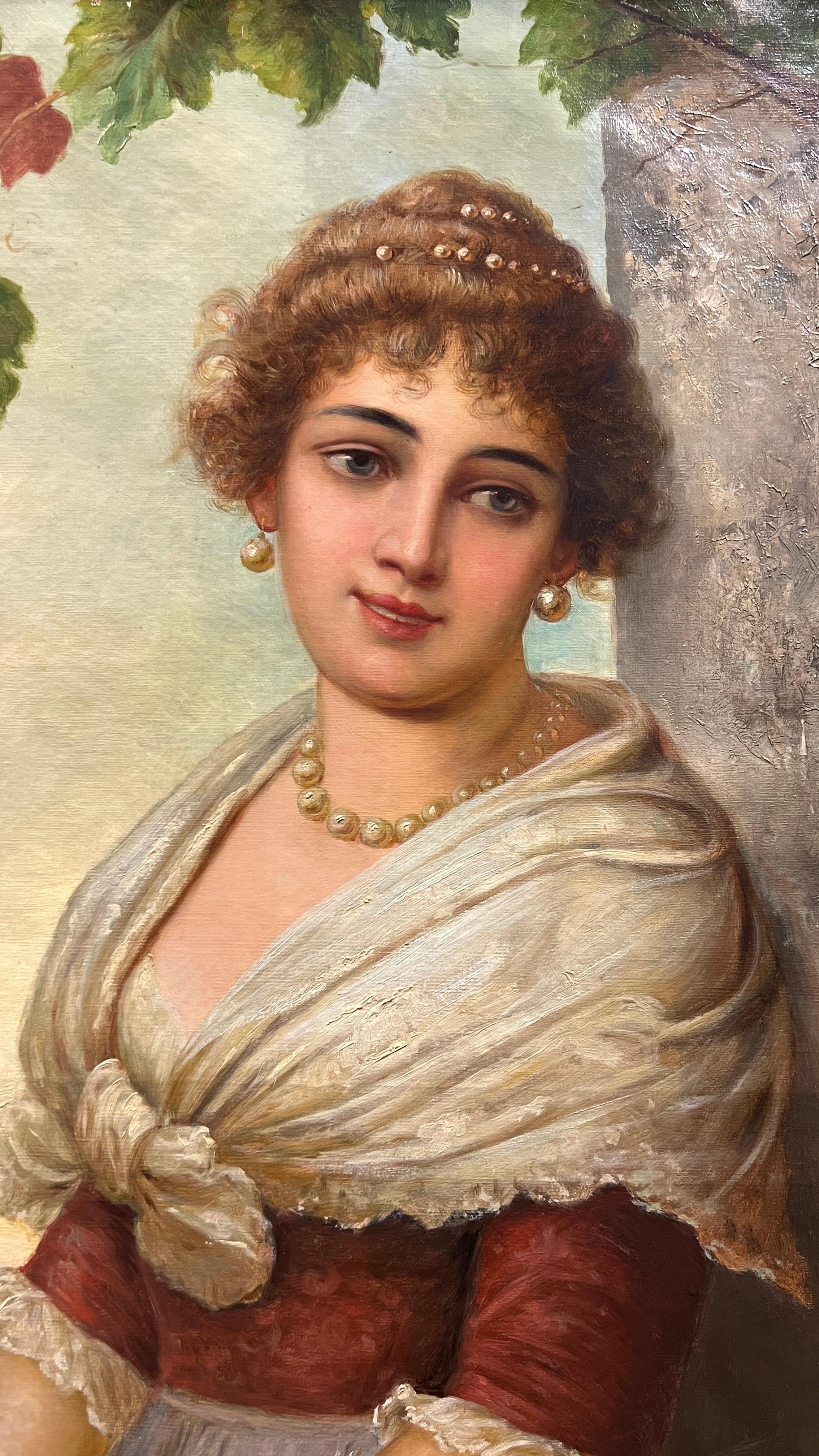 19th Century Romantic Austrian Female Portrait Oil Painting Signed H Rodeck For Sale 9