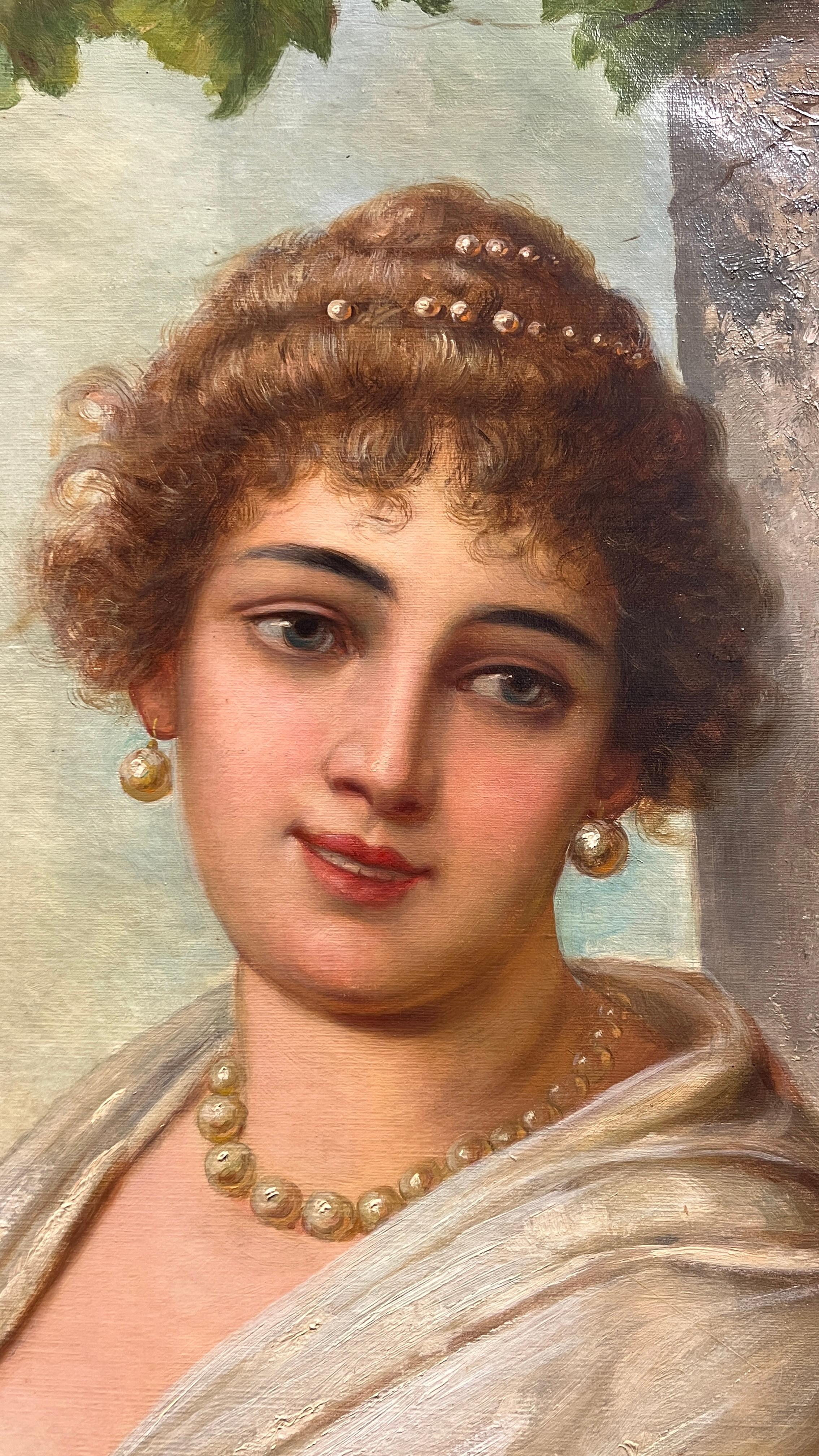 19th Century Romantic Austrian Female Portrait Oil Painting Signed H Rodeck For Sale 10