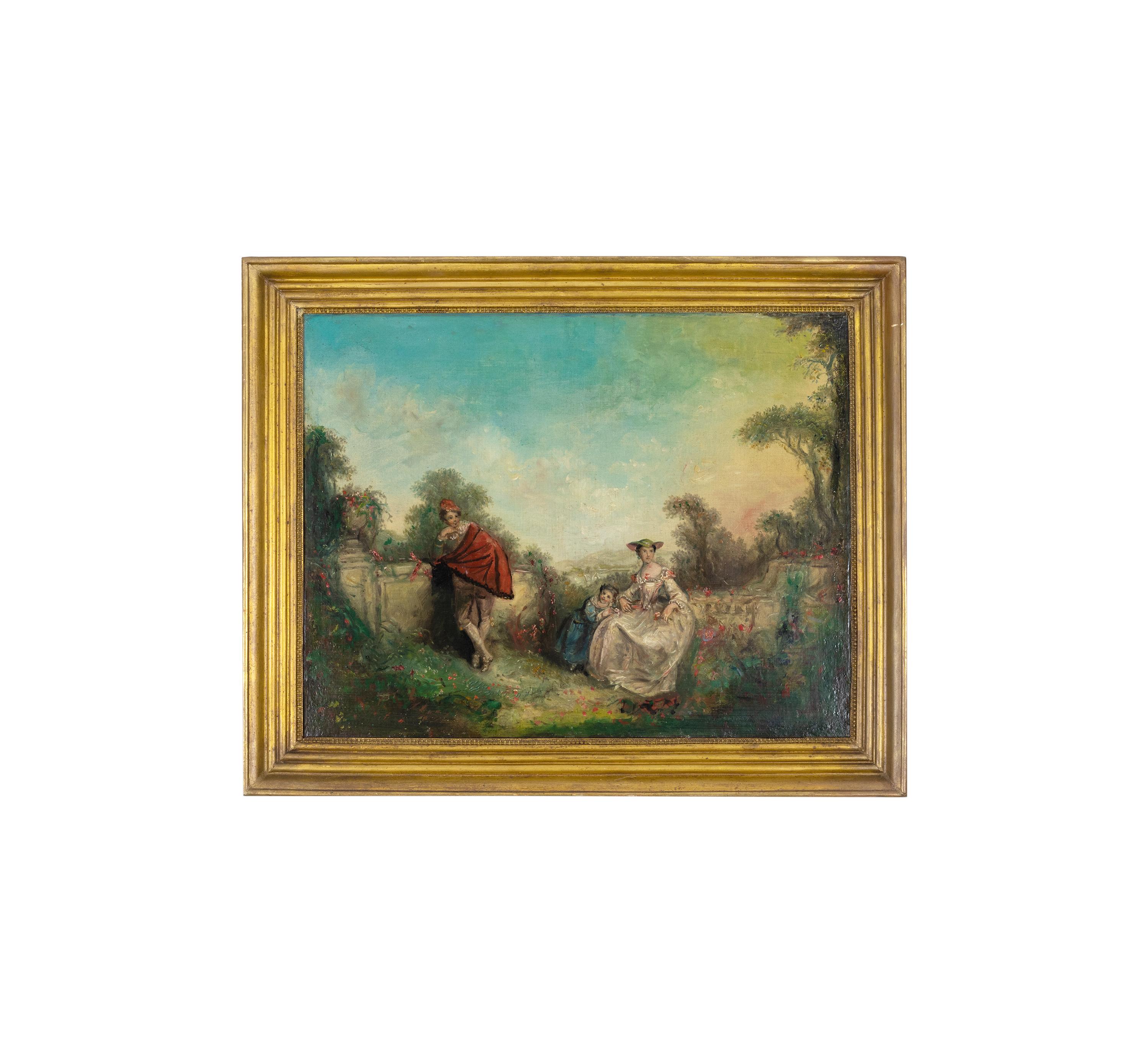 Oiled 19th Century Romantic French Family Painting For Sale