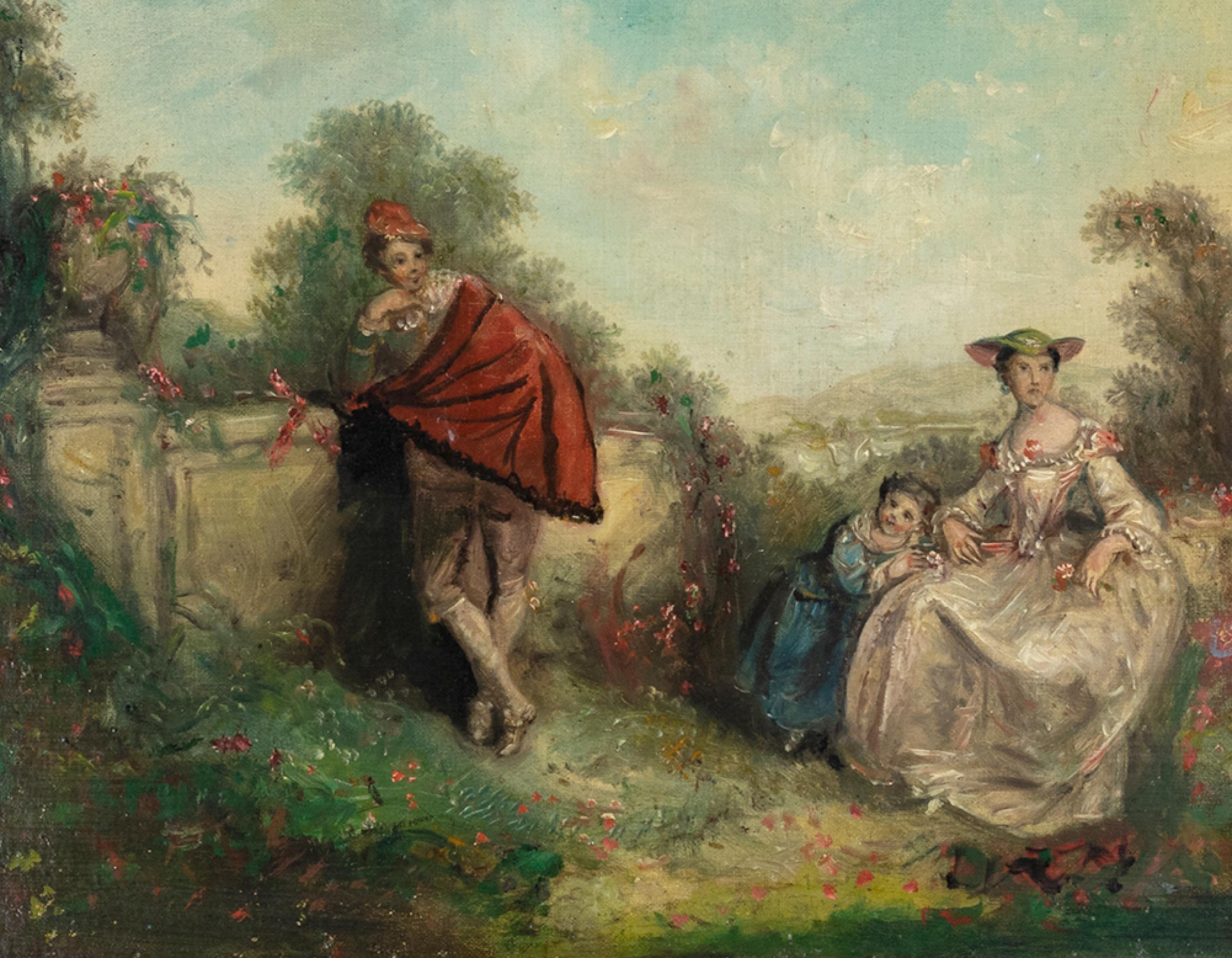19th Century Romantic French Family Painting For Sale 1