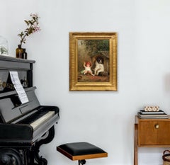 19th Century Romantic Genre Painting "First Lesson on Drum" by H. Rivers