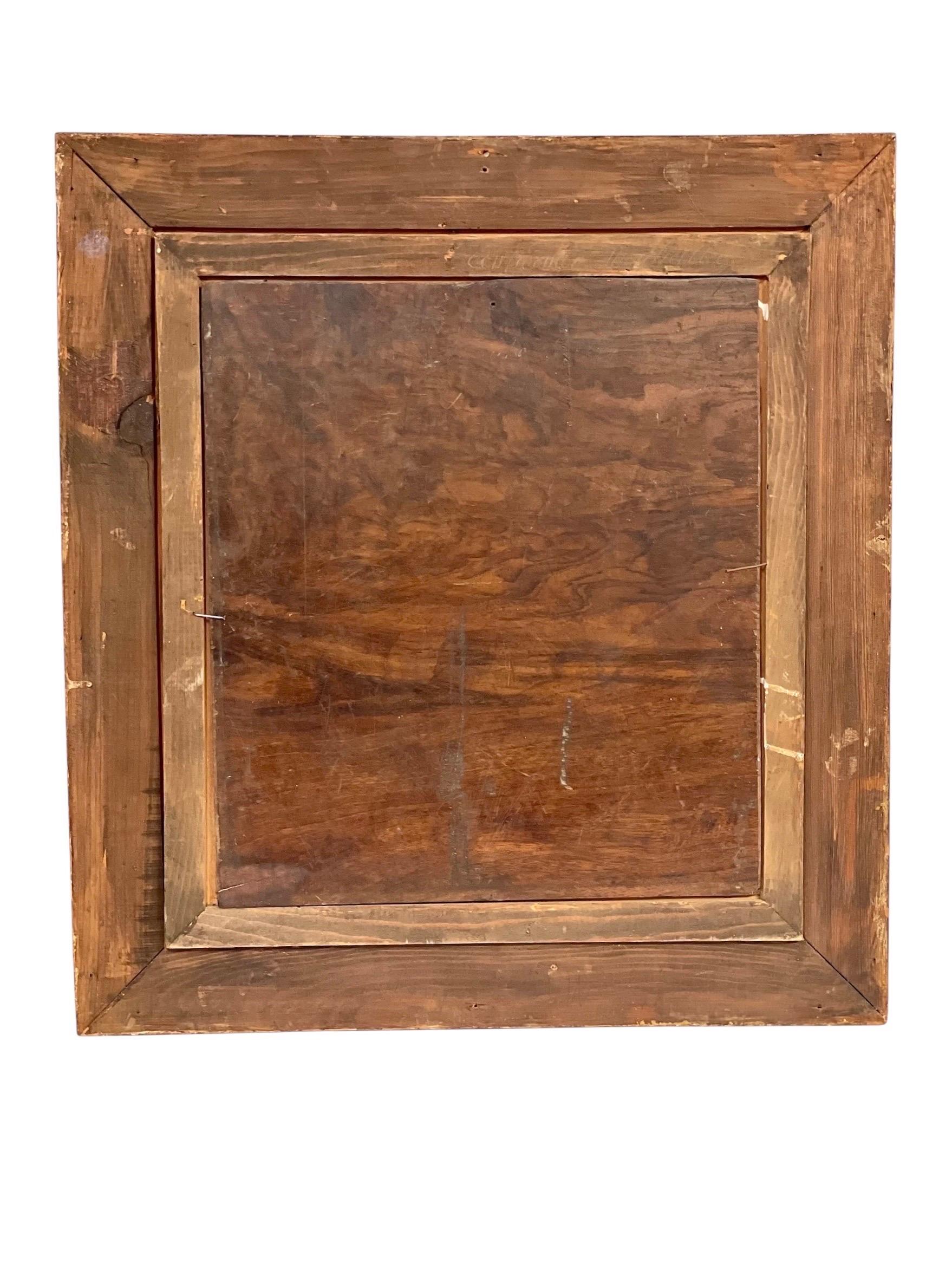Óleo romántico del siglo XIX de Damas junto al río Madera dorada en venta