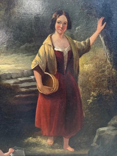 19th Century Romantic Oil Painting of Two Women in a Woodland Setting