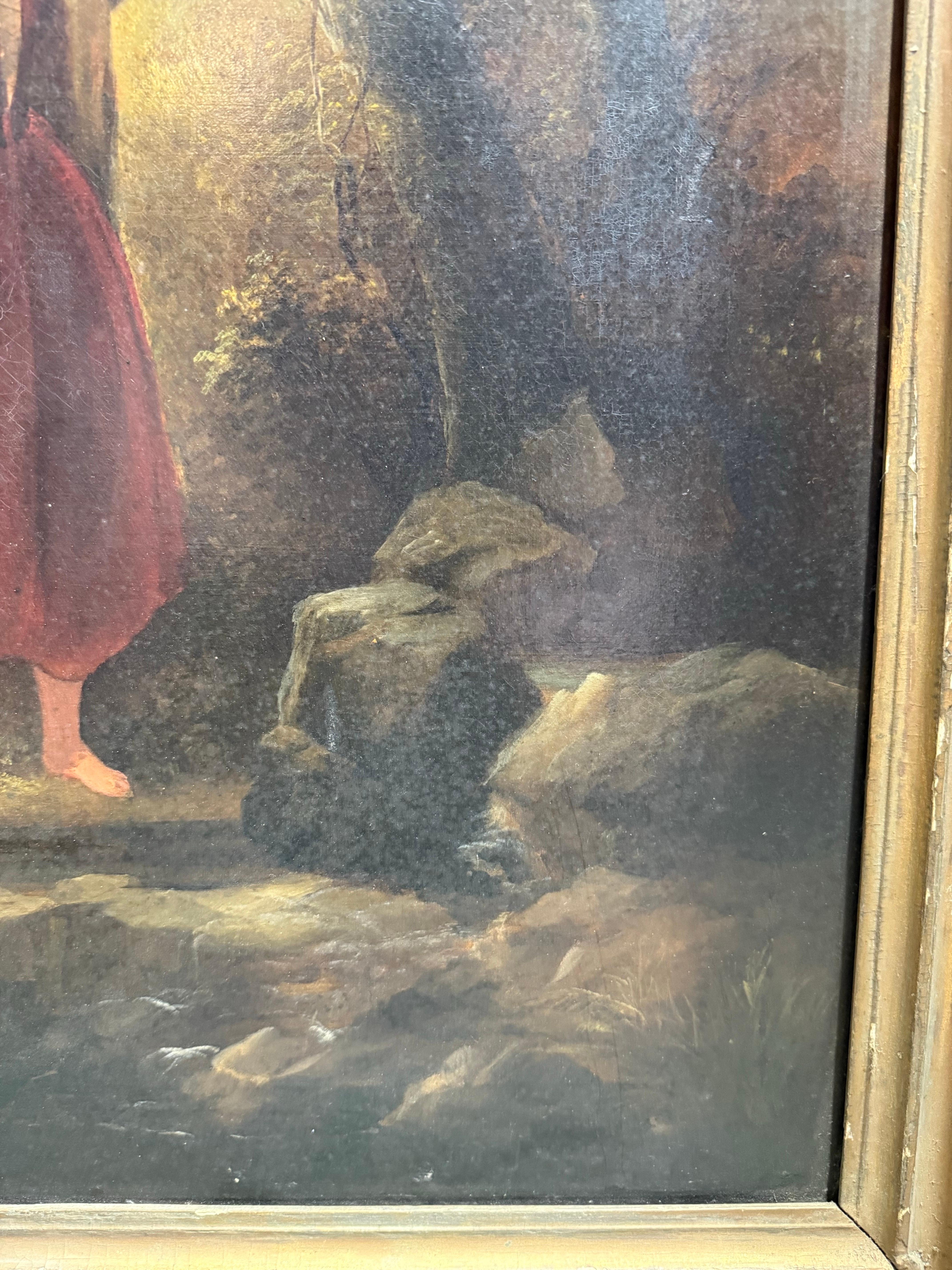 Romantisches Ölgemälde aus dem 19. Jahrhundert mit zwei Frauen in einer Waldlandschaft im Angebot 2