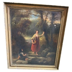 19th Century Romantic Oil Painting of Two Women in a Woodland Setting