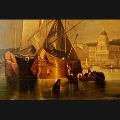 19th Century Romantic Painting with City View