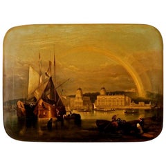 Antique 19th Century Romantic Painting with City View