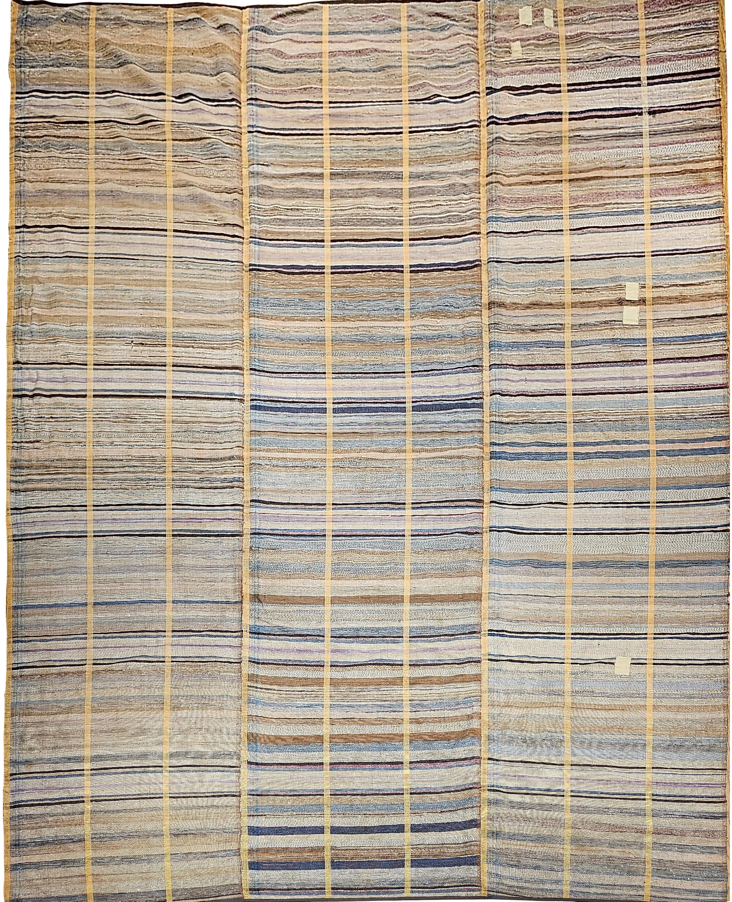 19th Century American Amish Rag Rug, Handwoven Wool, Stripe Pattern, 10' x 14'