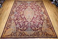 19th Century Indian Amritsar Room-Size Rug in Burgundy, Blue, Pale Yellow, Ivory