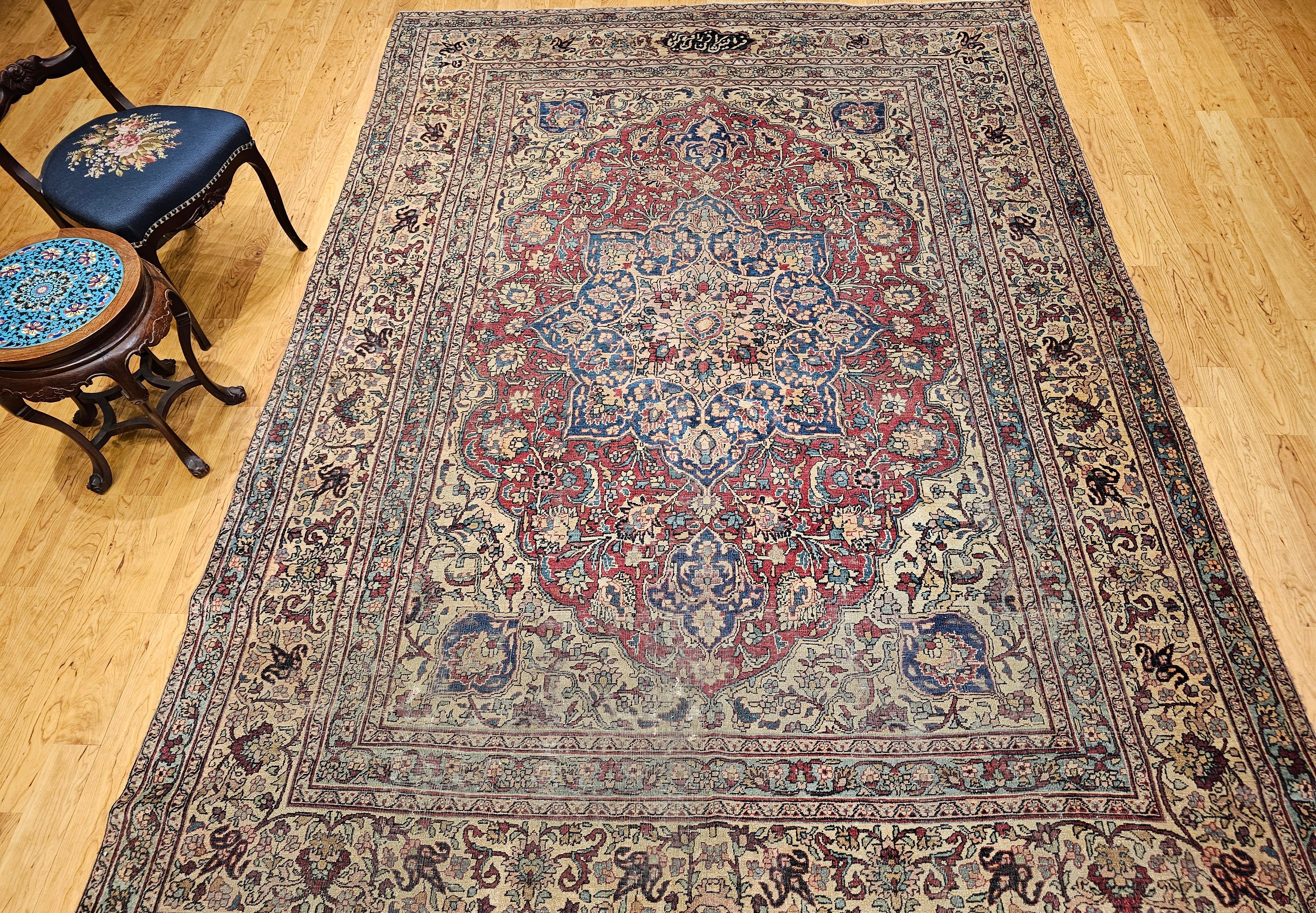 19. Jahrhundert Zimmer Größe Persisch Kerman Lavar im Angebot 8