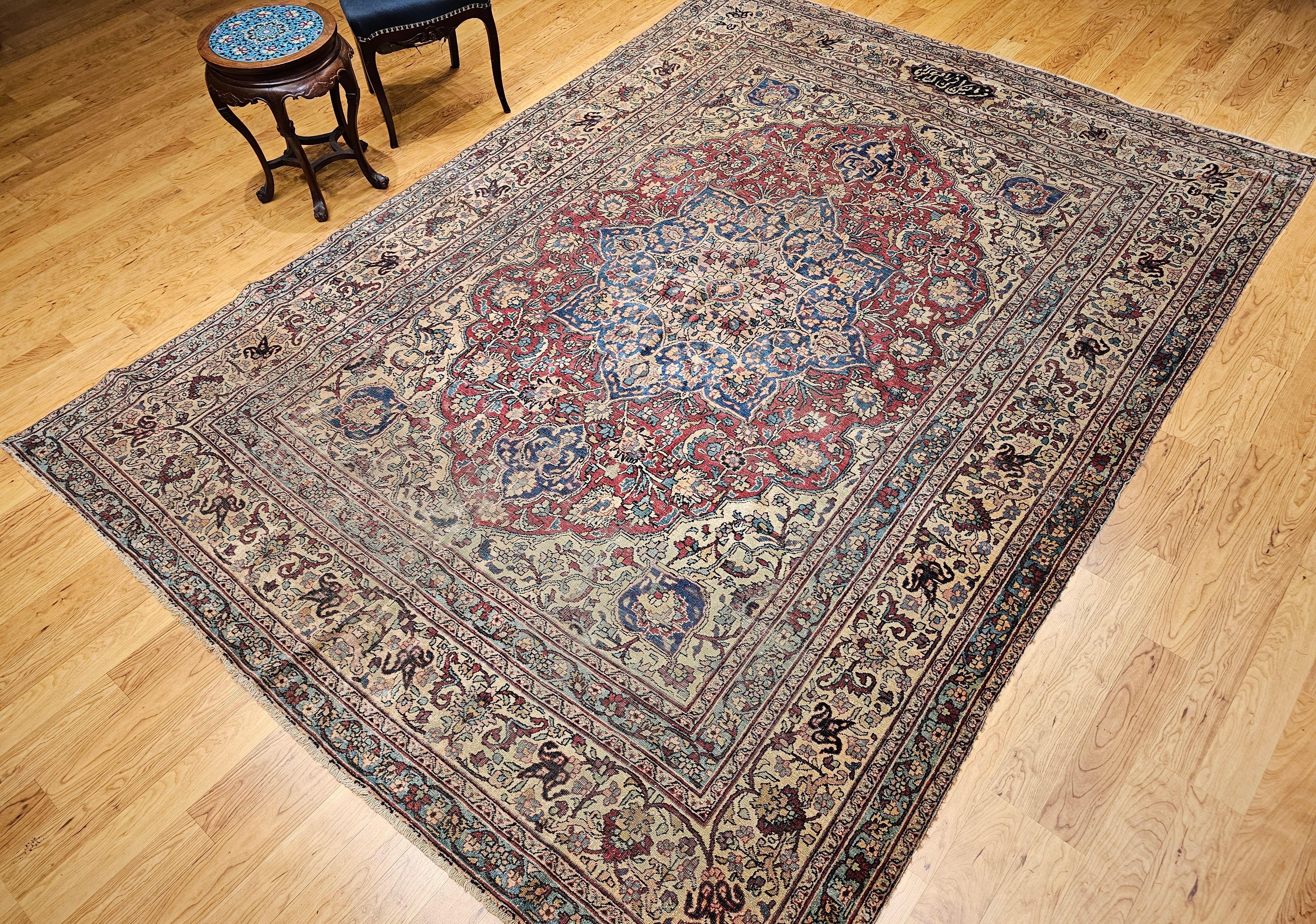 19. Jahrhundert Zimmer Größe Persisch Kerman Lavar im Angebot 9