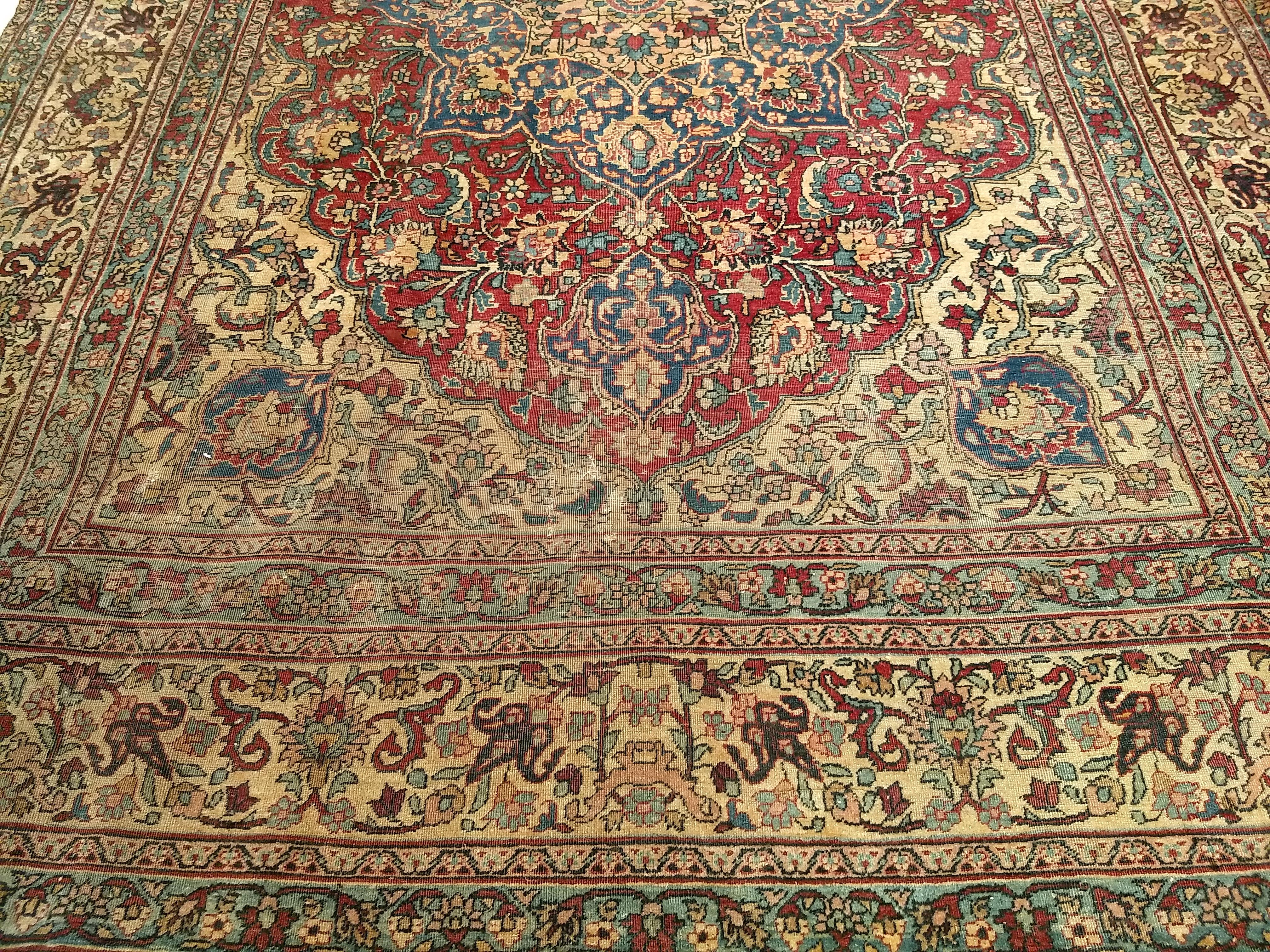19. Jahrhundert Zimmer Größe Persisch Kerman Lavar (Pflanzlich gefärbt) im Angebot