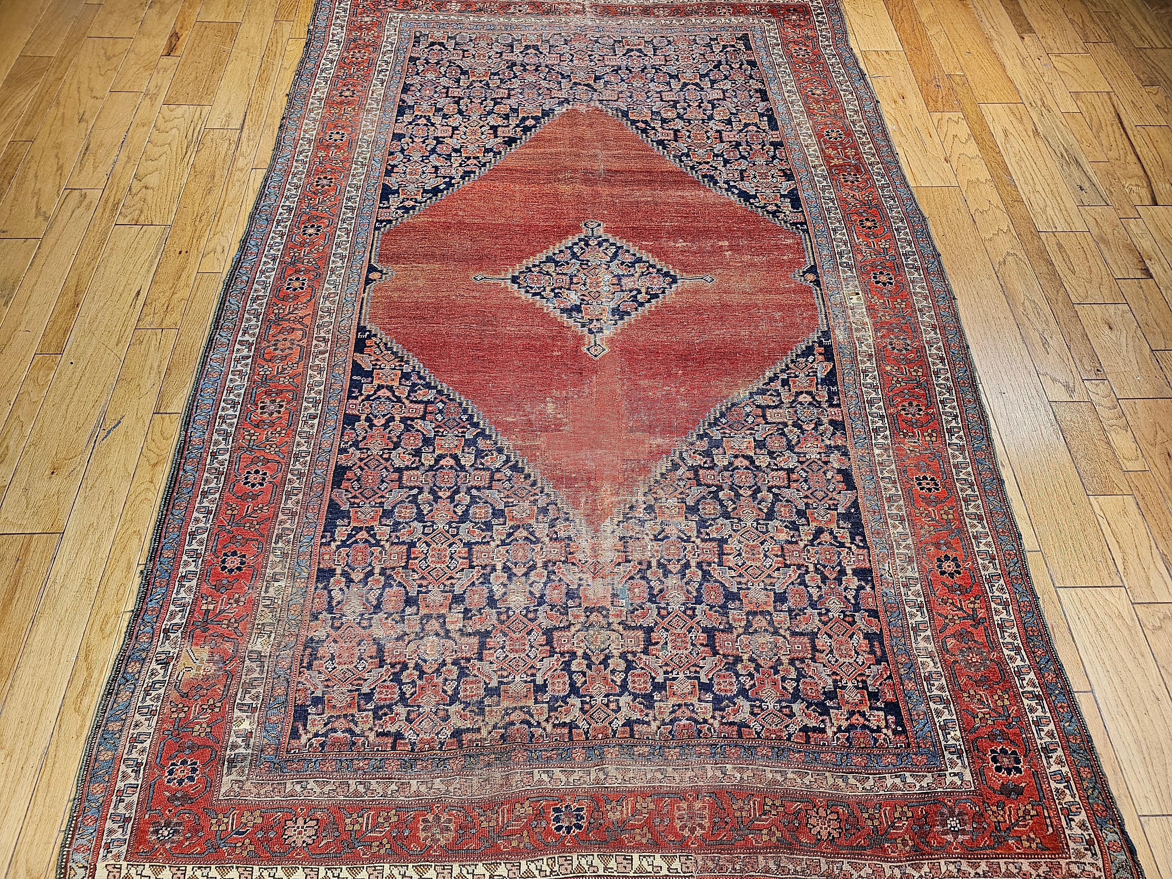19th Century Room Size Persian Malayer in Terracotta Red, Navy, Baby Blue, Ivory For Sale 10