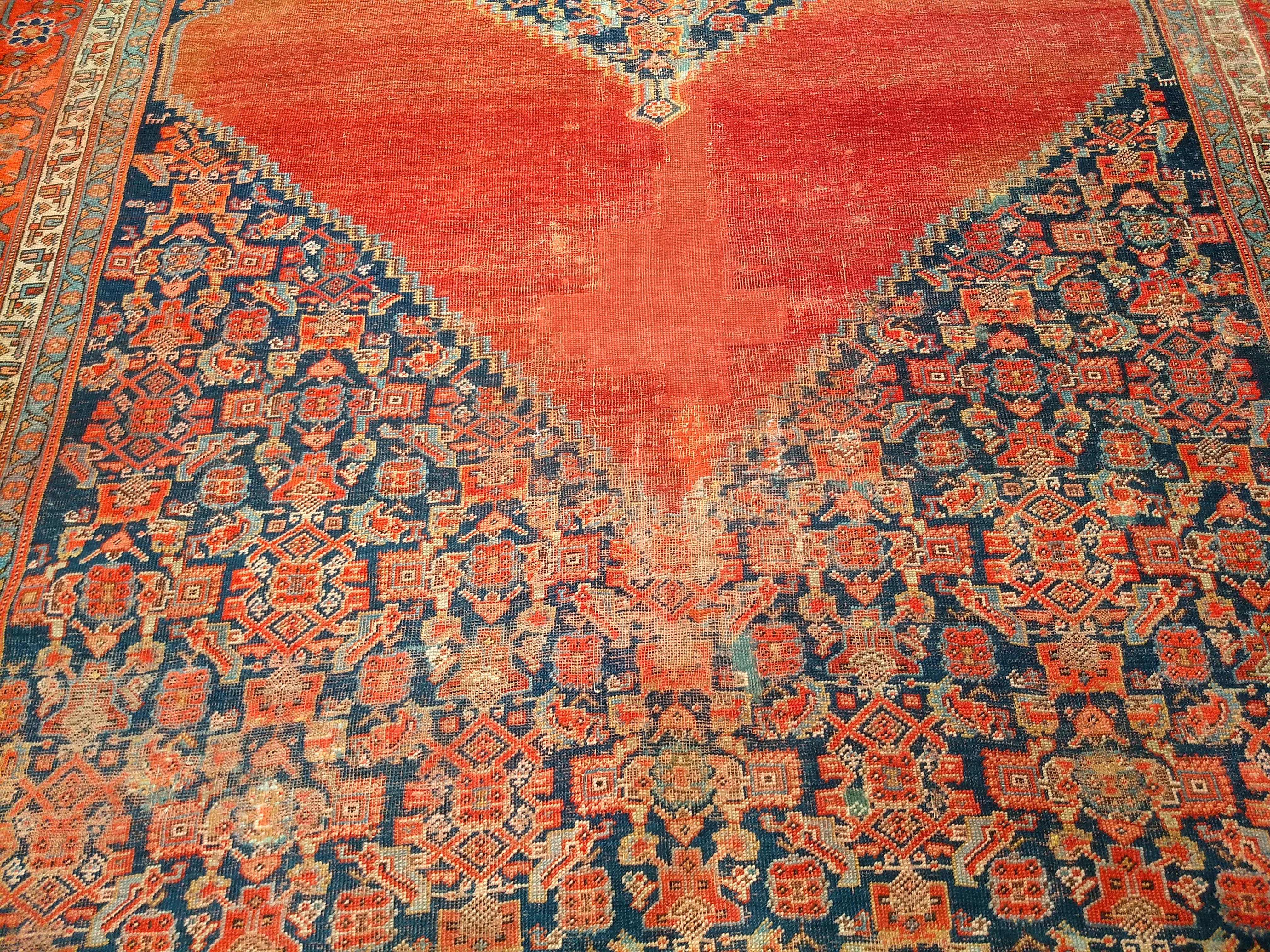 19th Century Room Size Persian Malayer in Terracotta Red, Navy, Baby Blue, Ivory For Sale 1