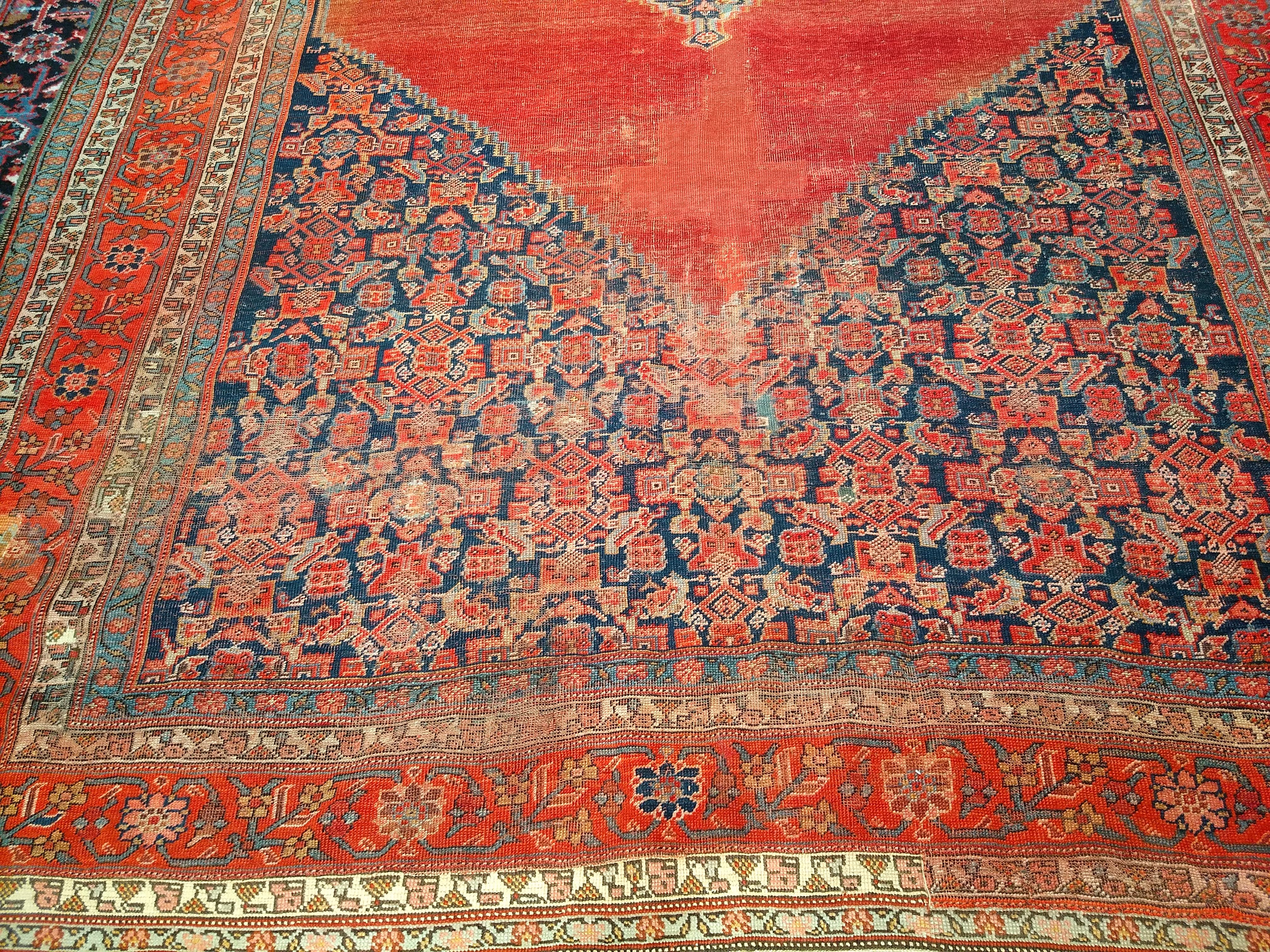 19th Century Room Size Persian Malayer in Terracotta Red, Navy, Baby Blue, Ivory For Sale 2