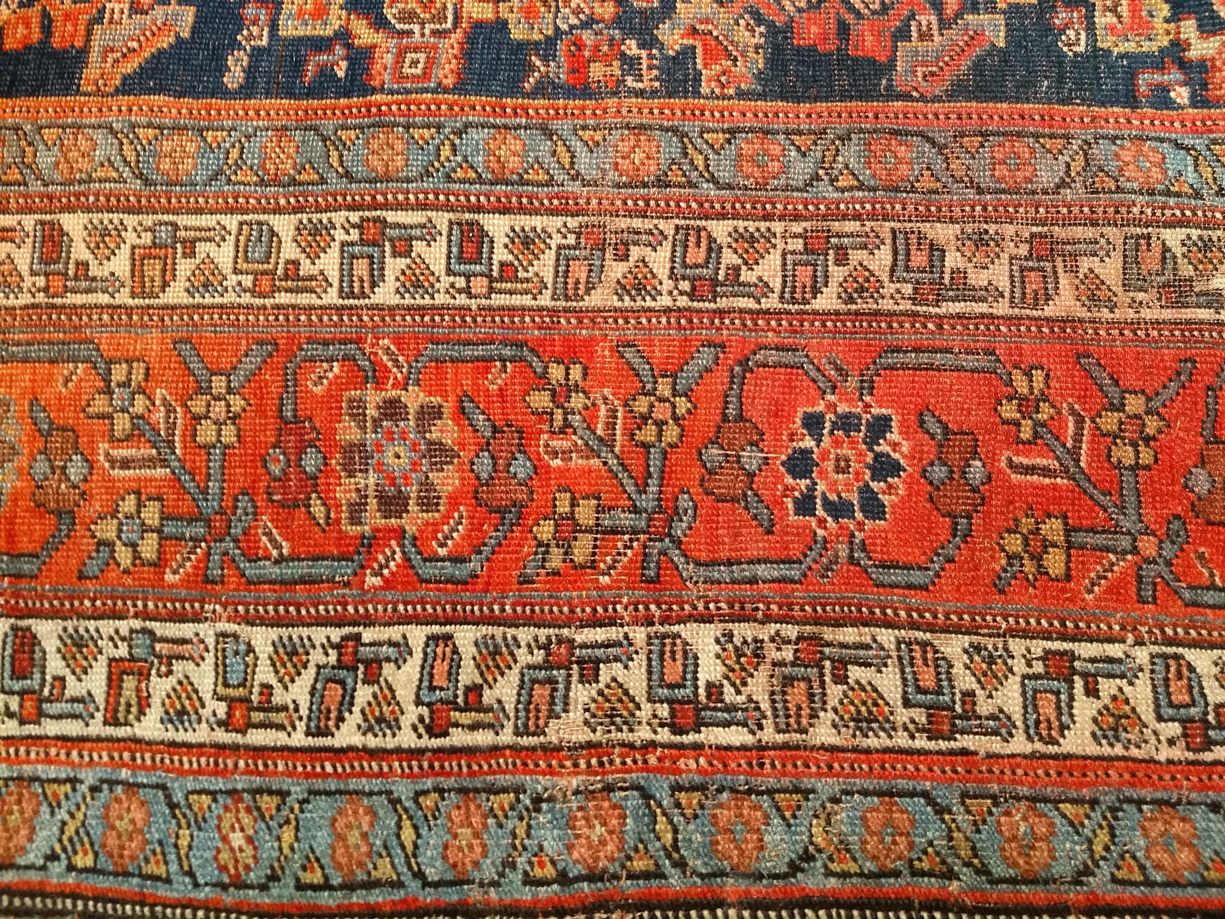 19th Century Room Size Persian Malayer in Terracotta Red, Navy, Baby Blue, Ivory For Sale 4