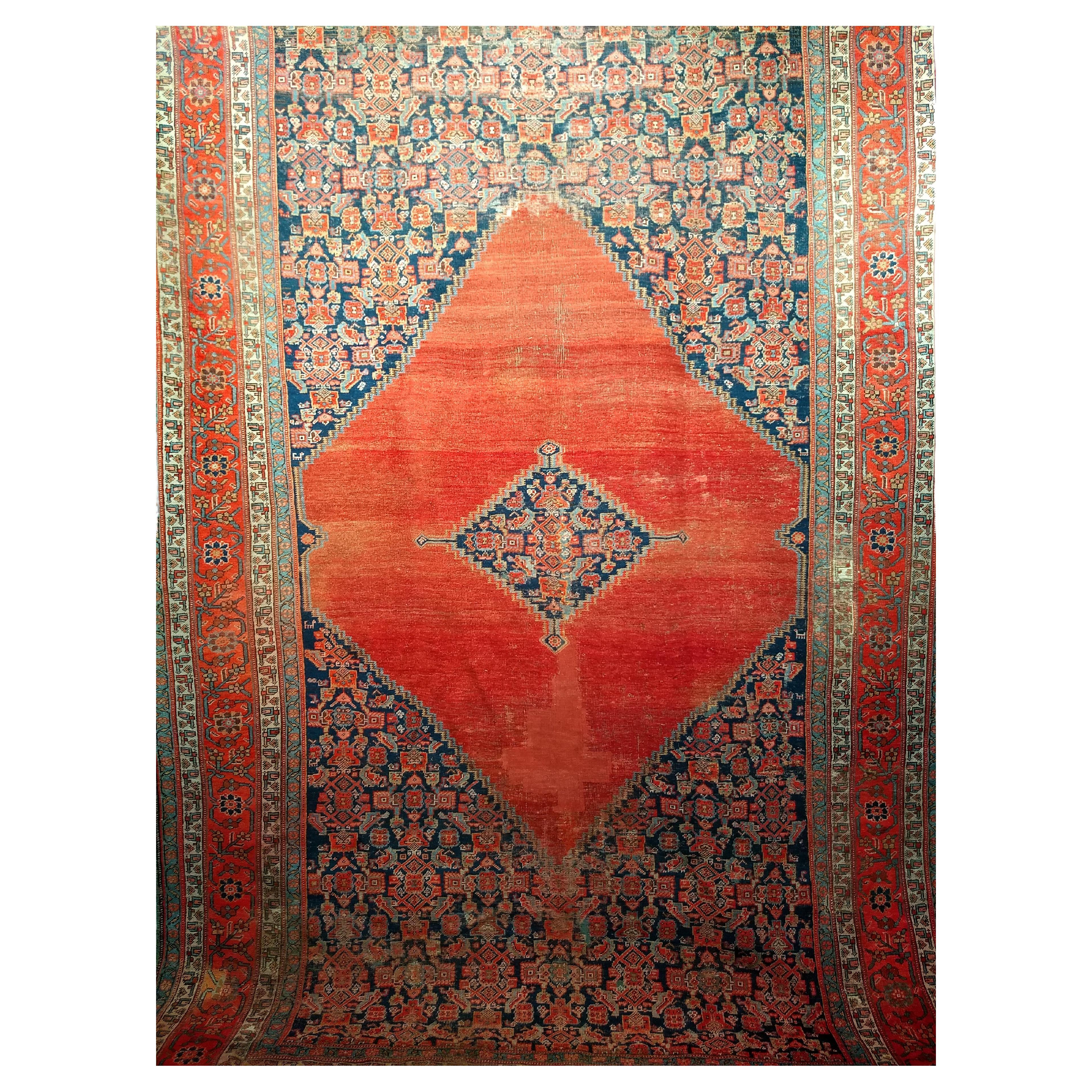 19th Century Room Size Persian Malayer in Terracotta Red, Navy, Baby Blue, Ivory For Sale