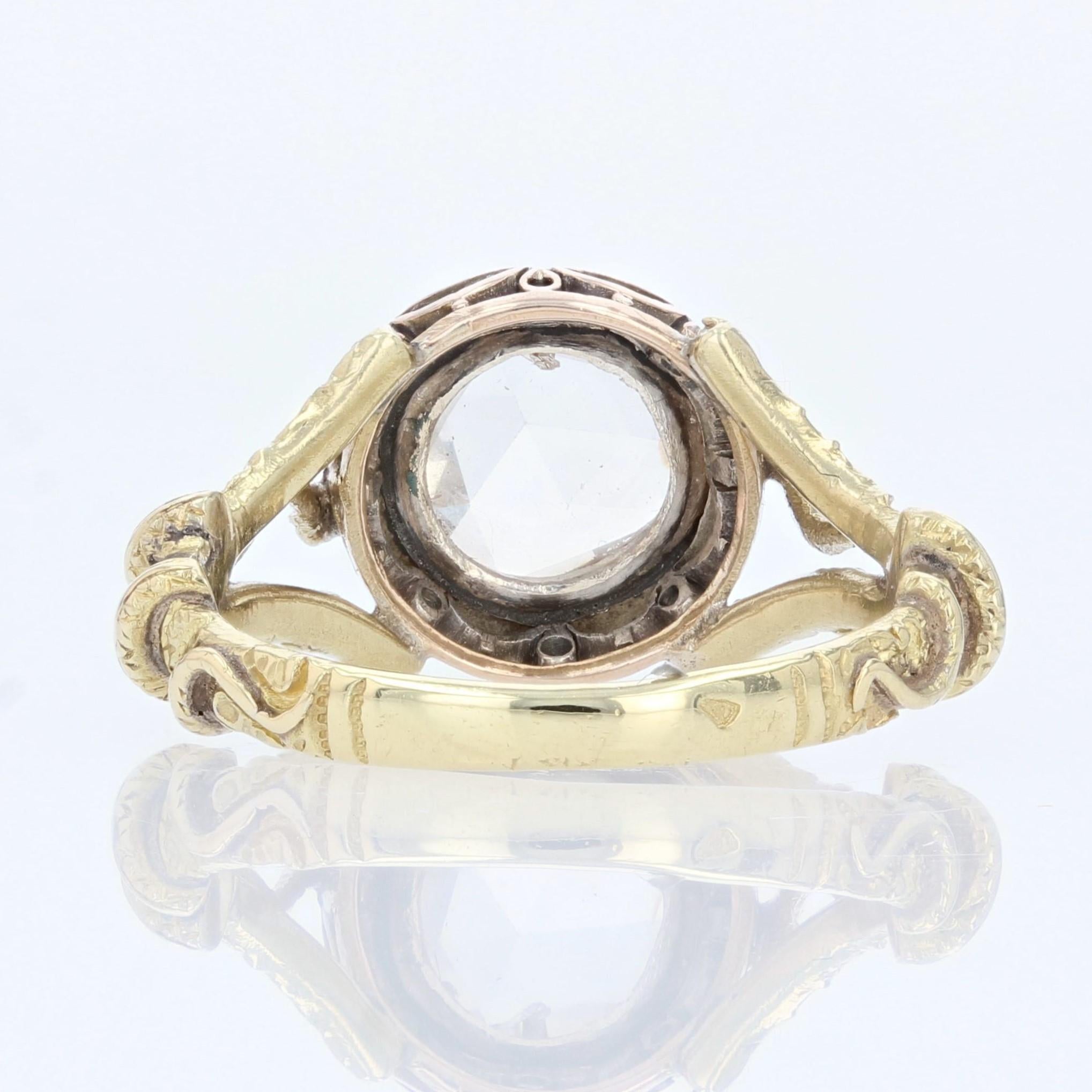 19th Century Rose-Cut Diamond 18 Karat Yellow Gold Solitaire Ring For Sale 4