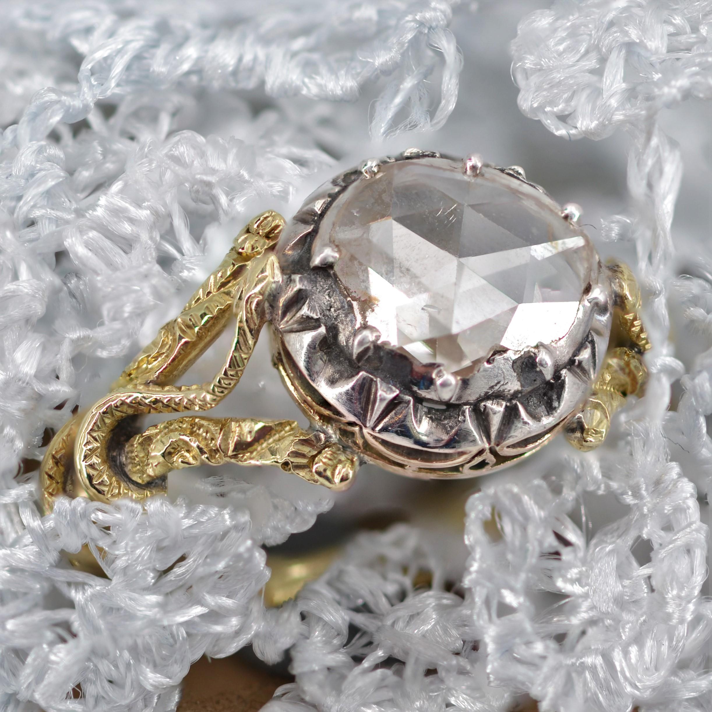 Bague solitaire en or jaune 18 carats avec diamants taille rose du XIXe sicle en vente 6