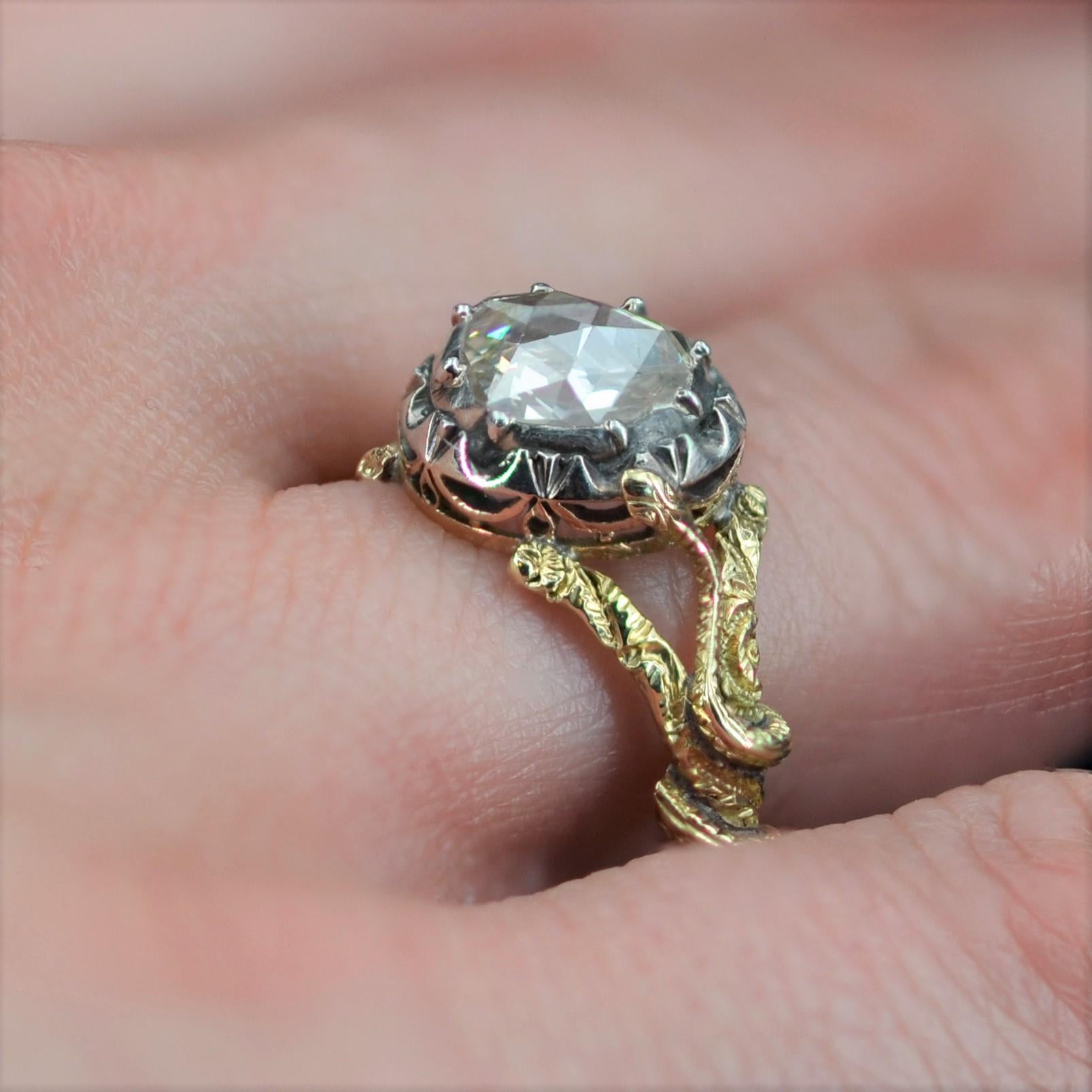19th Century Rose-Cut Diamond 18 Karat Yellow Gold Solitaire Ring For Sale 6
