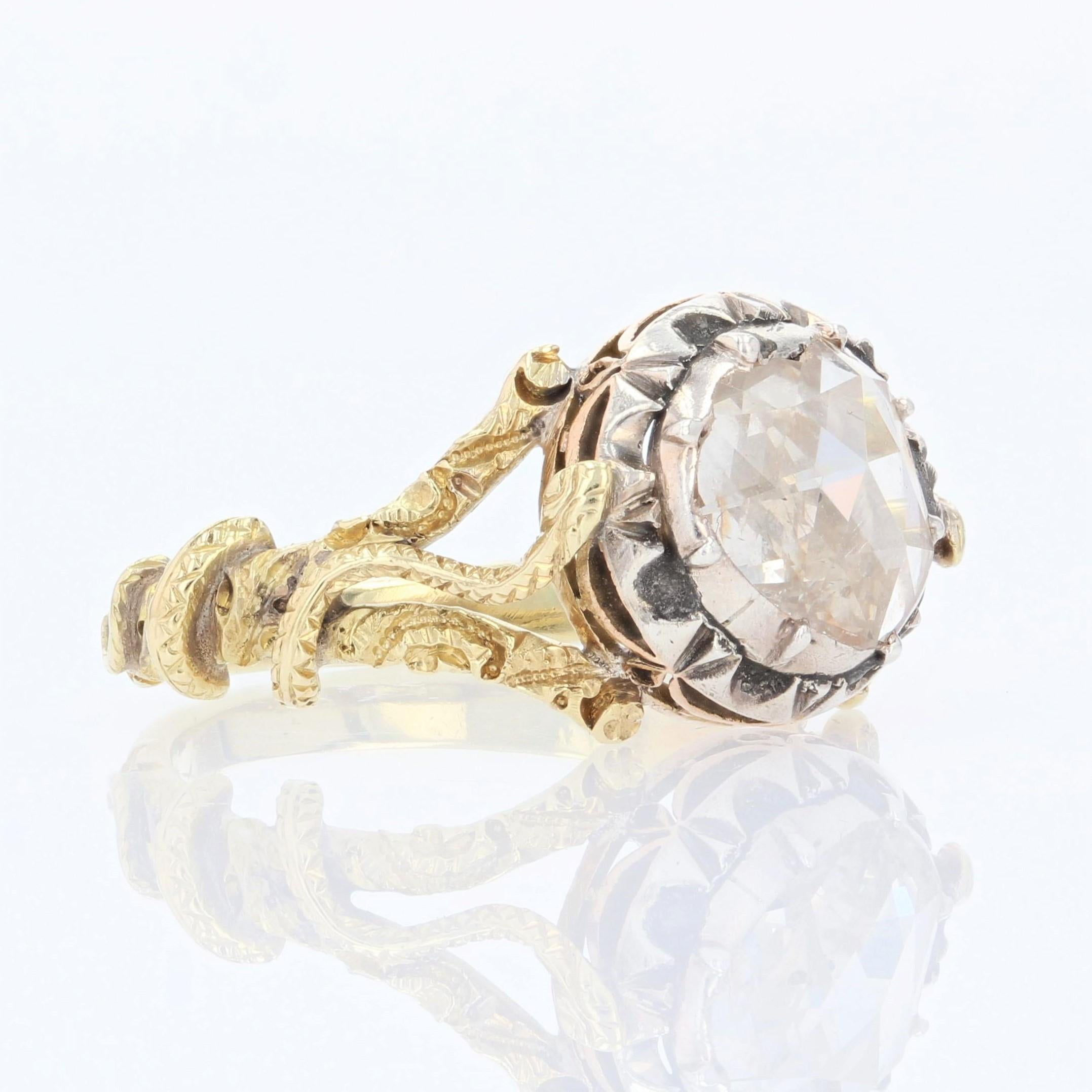 Bague solitaire en or jaune 18 carats avec diamants taille rose du XIXe sicle en vente 8