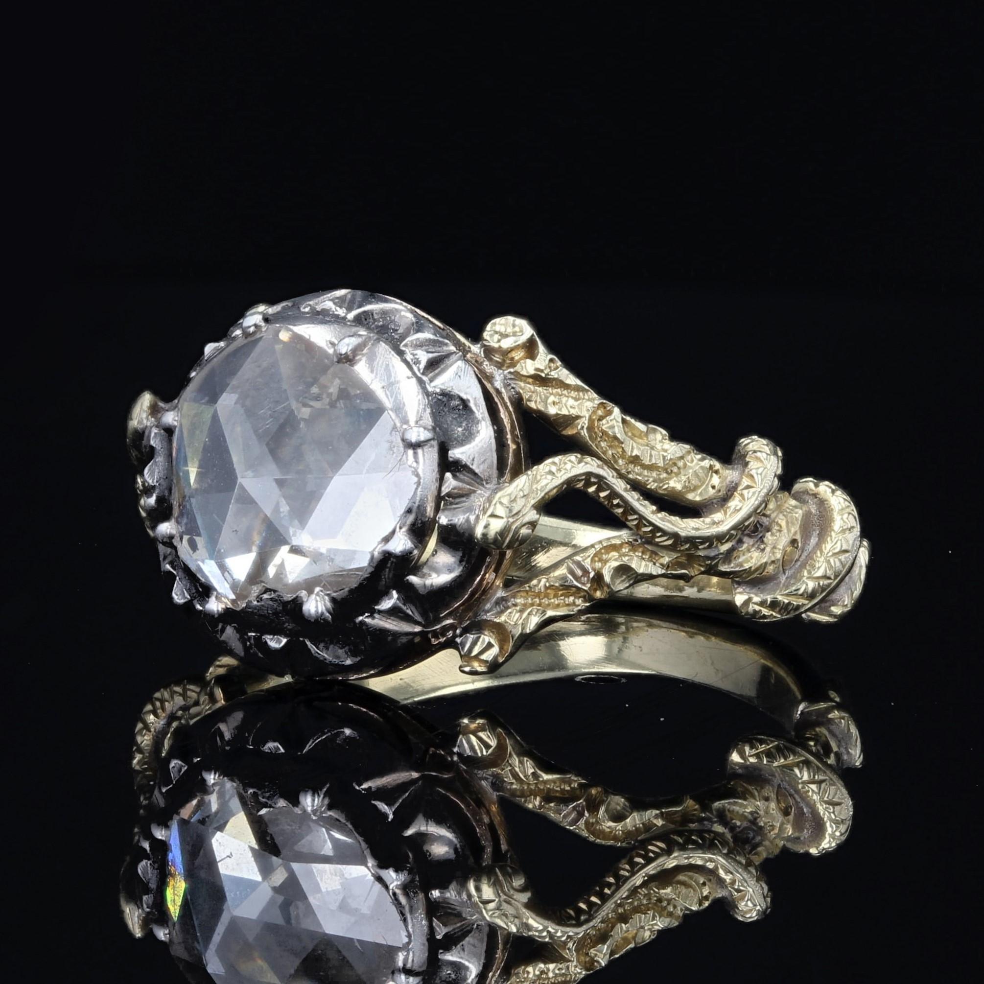Bague solitaire en or jaune 18 carats avec diamants taille rose du XIXe sicle en vente 9