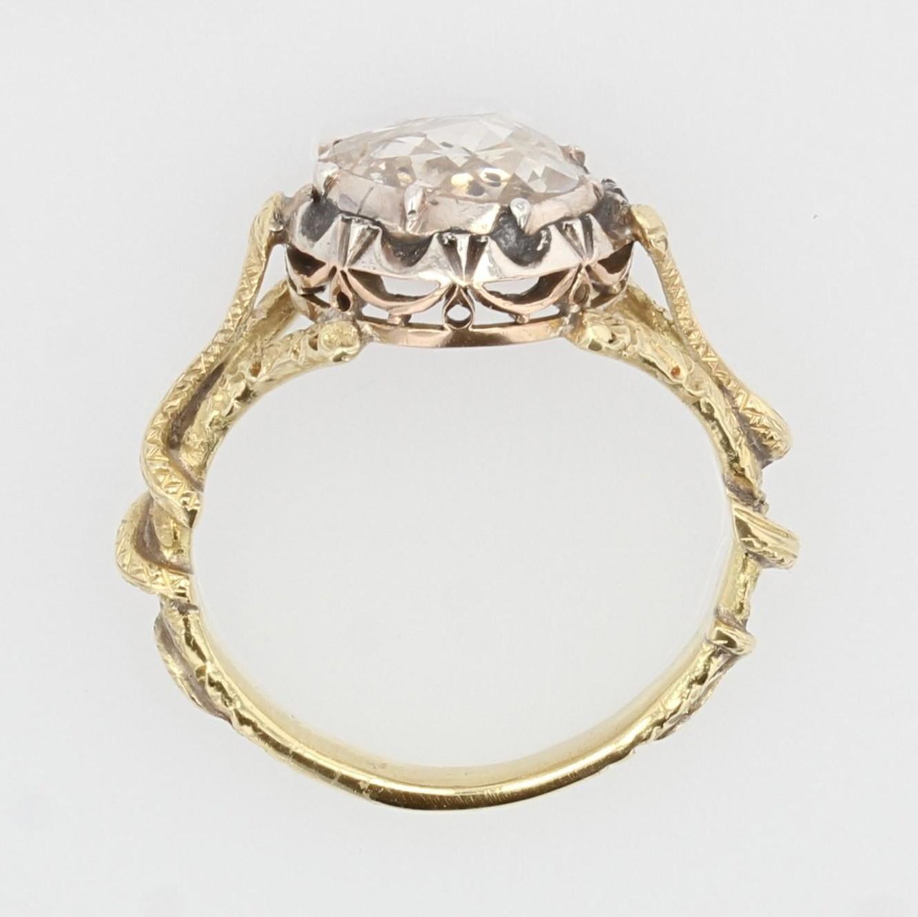 Bague solitaire en or jaune 18 carats avec diamants taille rose du XIXe sicle en vente 10