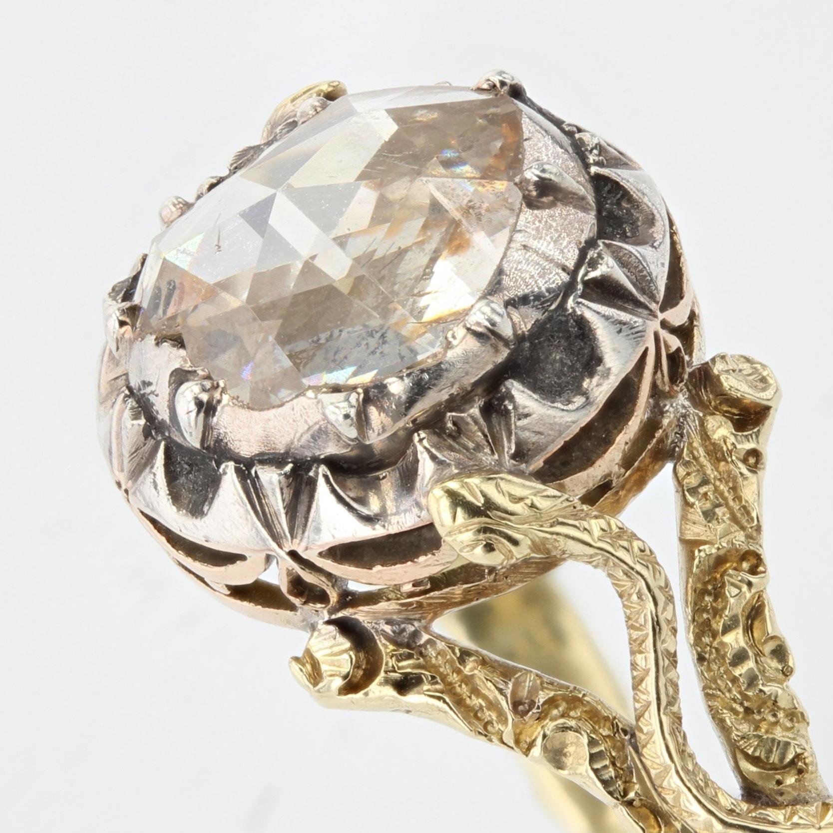 Bague solitaire en or jaune 18 carats avec diamants taille rose du XIXe sicle Pour femmes en vente