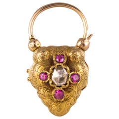 19th Century Rose Cut Diamond Ruby 18 Karat Yellow Gold Pendant