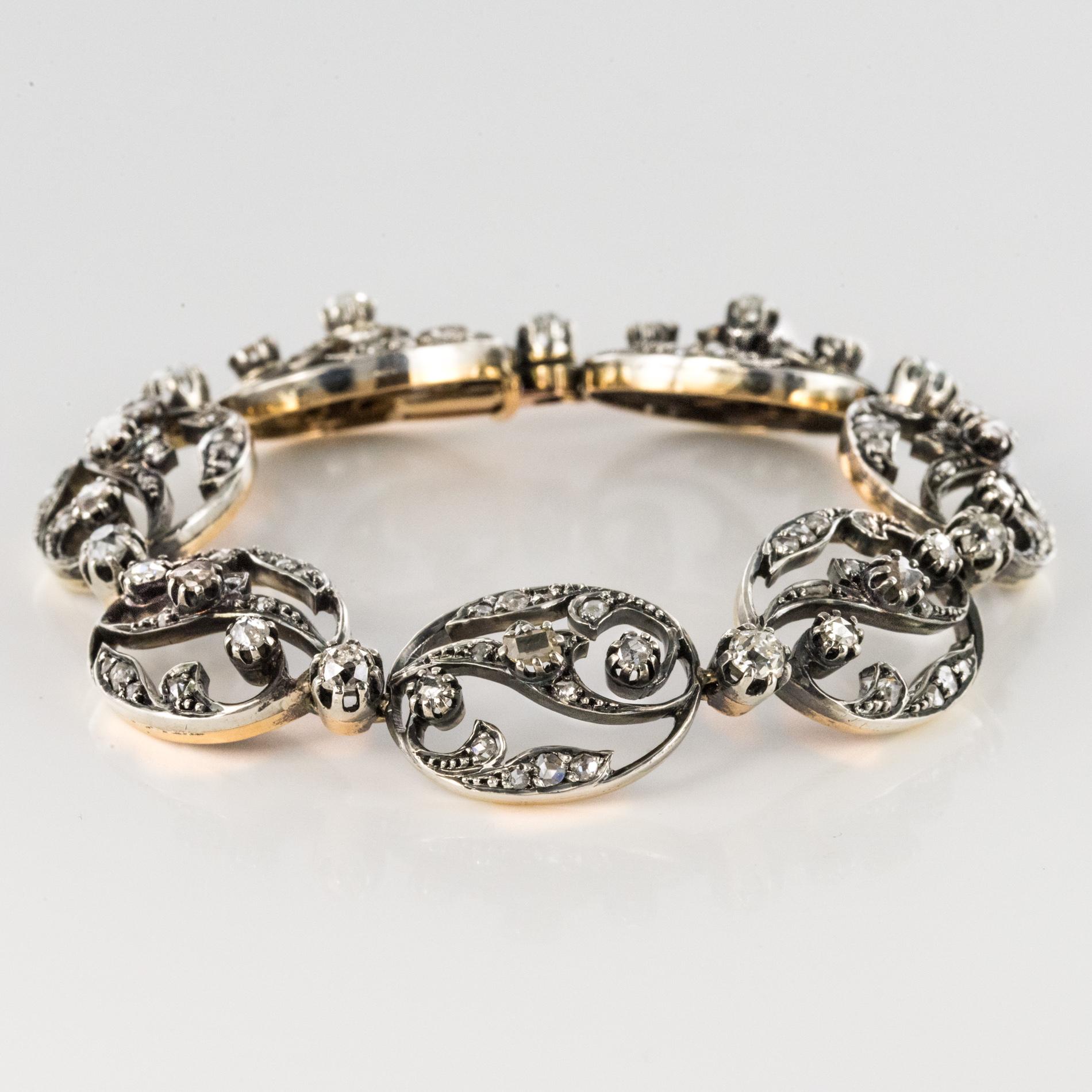 Armband aus 18 Karat Gelbgold und Silber mit Diamanten im Rosenschliff aus dem 19. Jahrhundert im Angebot 8