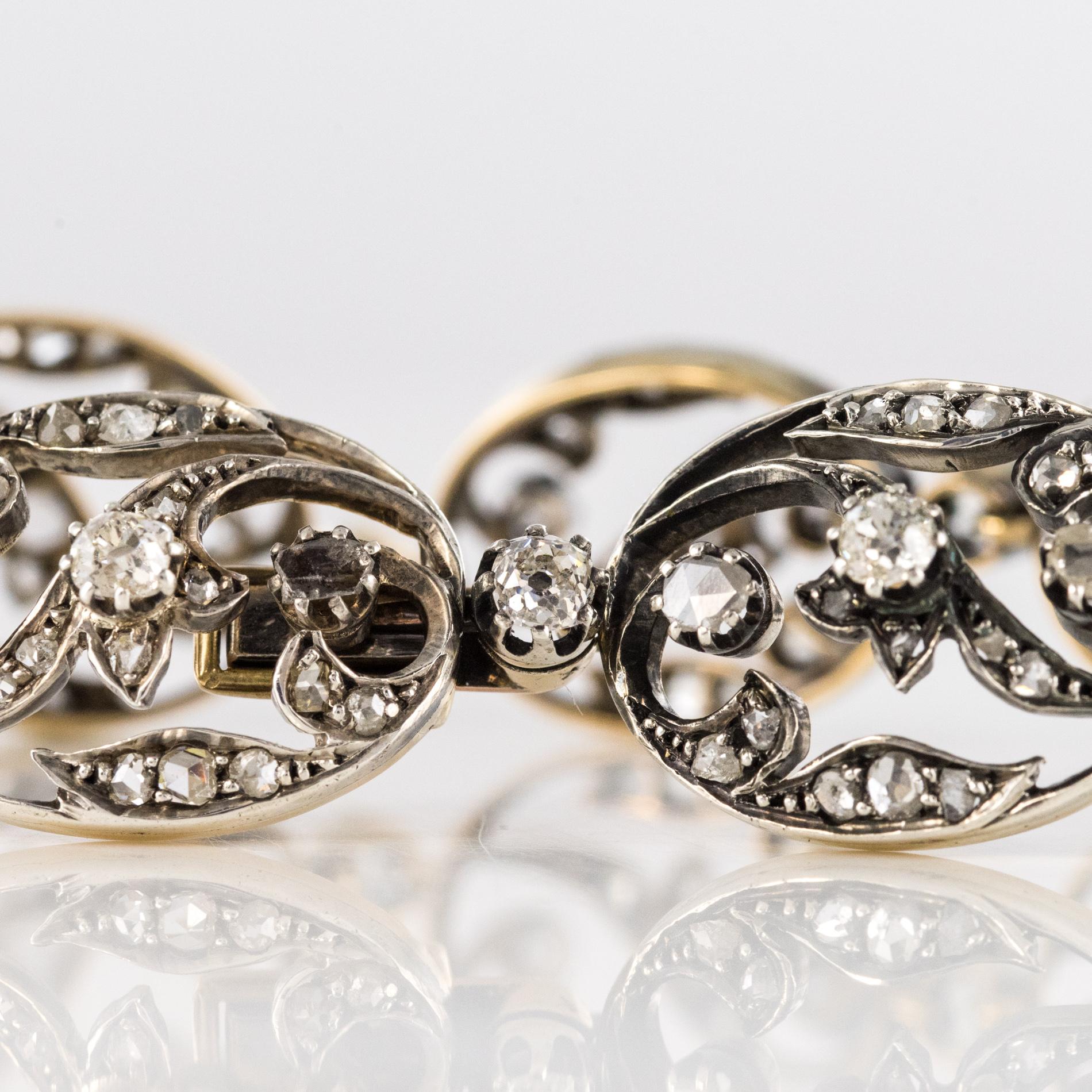 Bracelet en argent et or jaune 18 carats avec diamants taills en rose, XIXe sicle en vente 13