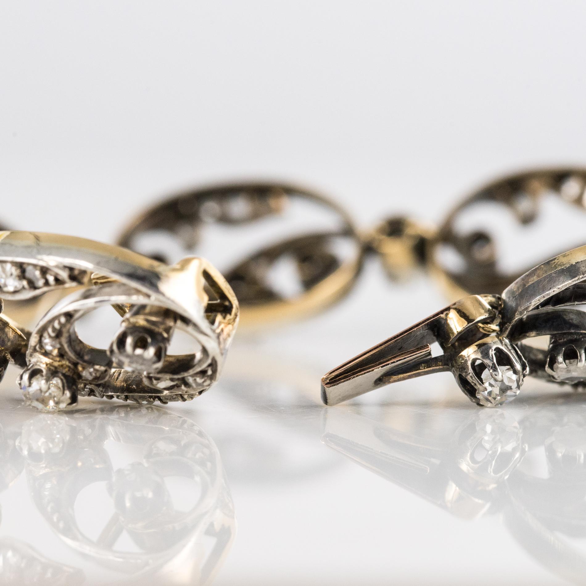 Bracelet en argent et or jaune 18 carats avec diamants taills en rose, XIXe sicle en vente 14