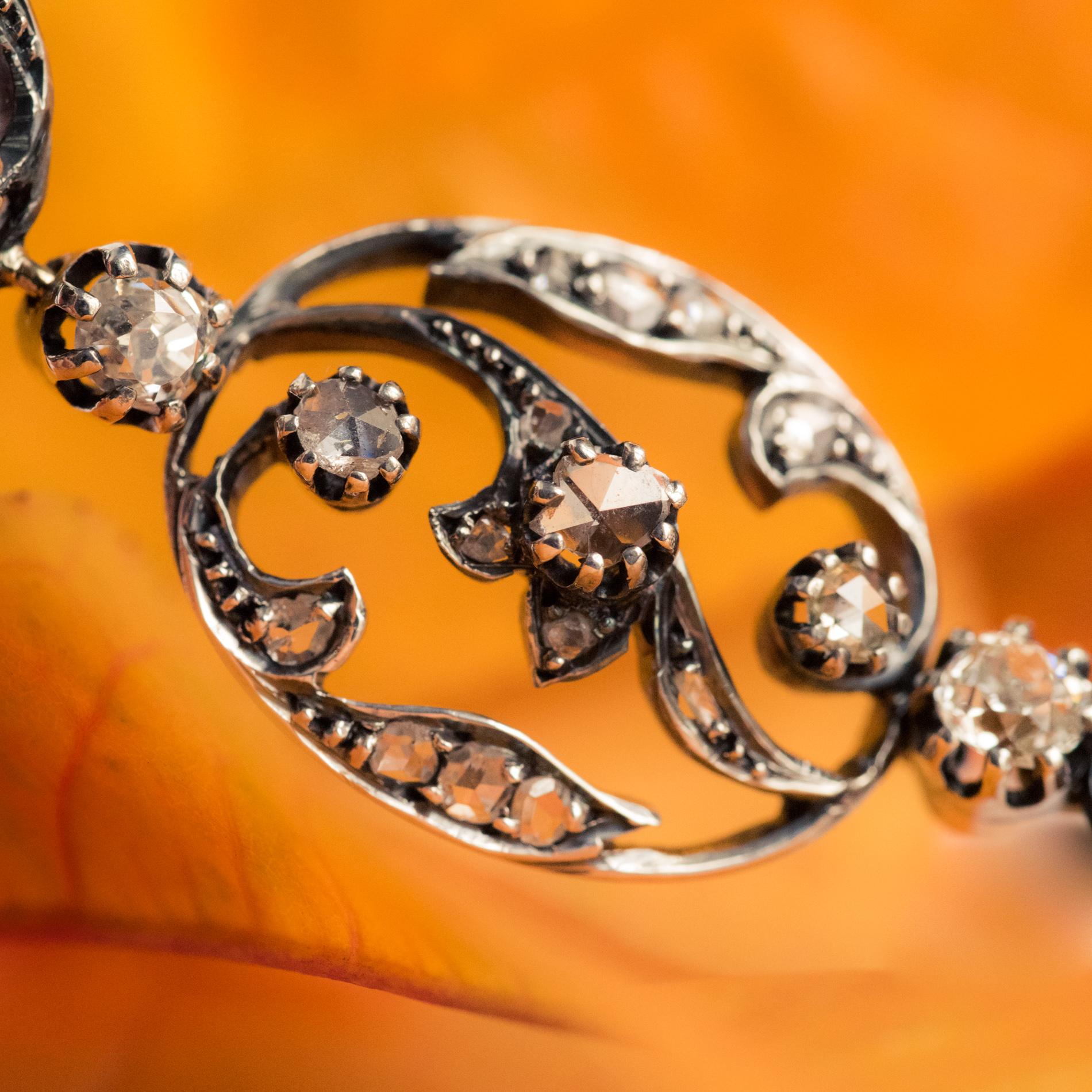 Bracelet en argent et or jaune 18 carats avec diamants taills en rose, XIXe sicle Pour femmes en vente