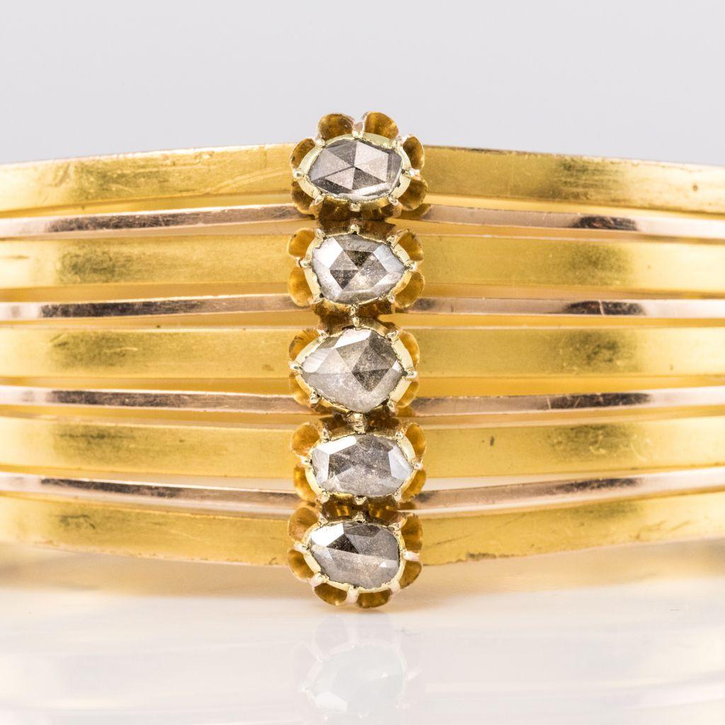 19th Century Rosecut Diamonds Matte Yellow Gold Bangle Bracelet For Sale 7