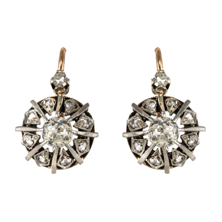 19th Century Rose Gold and Diamond Drop Earrings For Sale at 1stdibs