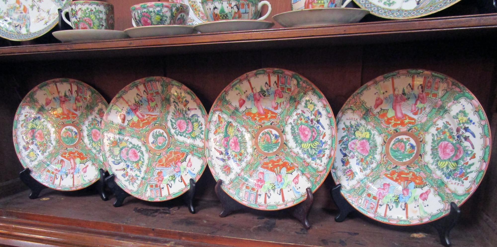 19th Century Rose Medallion Chinese Export Dinner Plate Set of Four 6