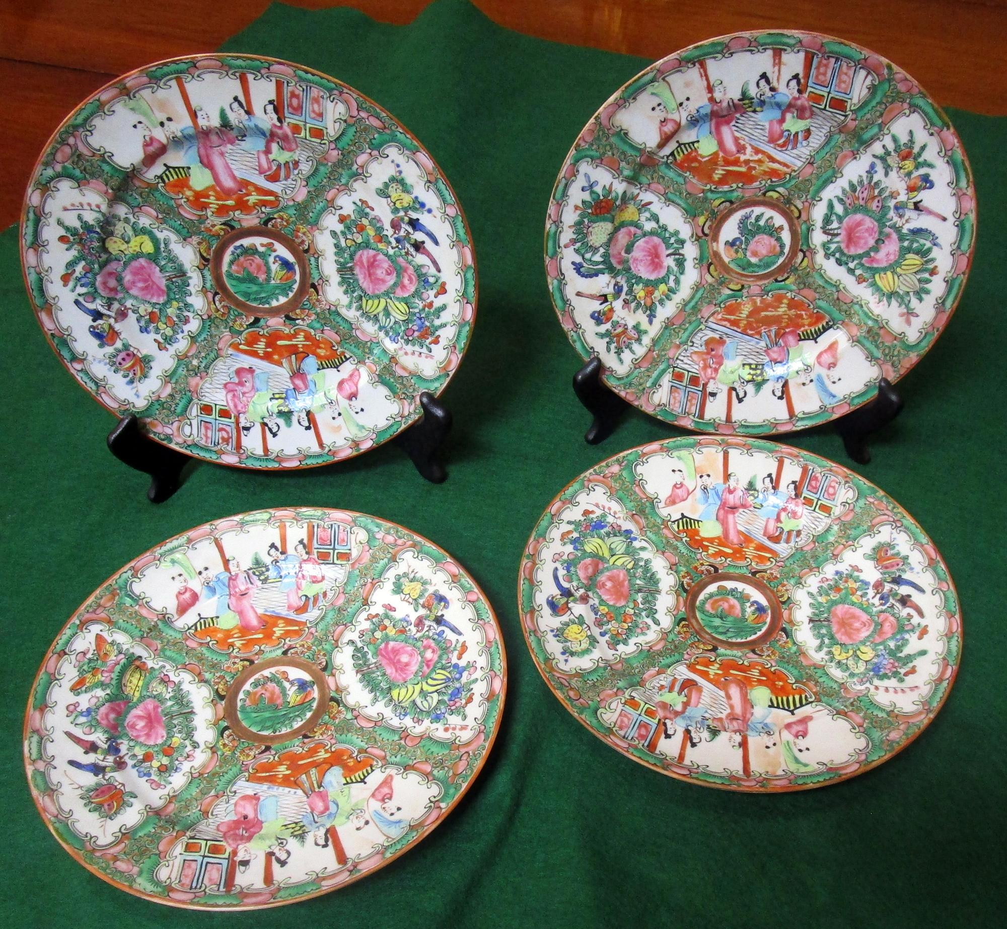 19th Century Rose Medallion Chinese Export Dinner Plate Set of Four 7