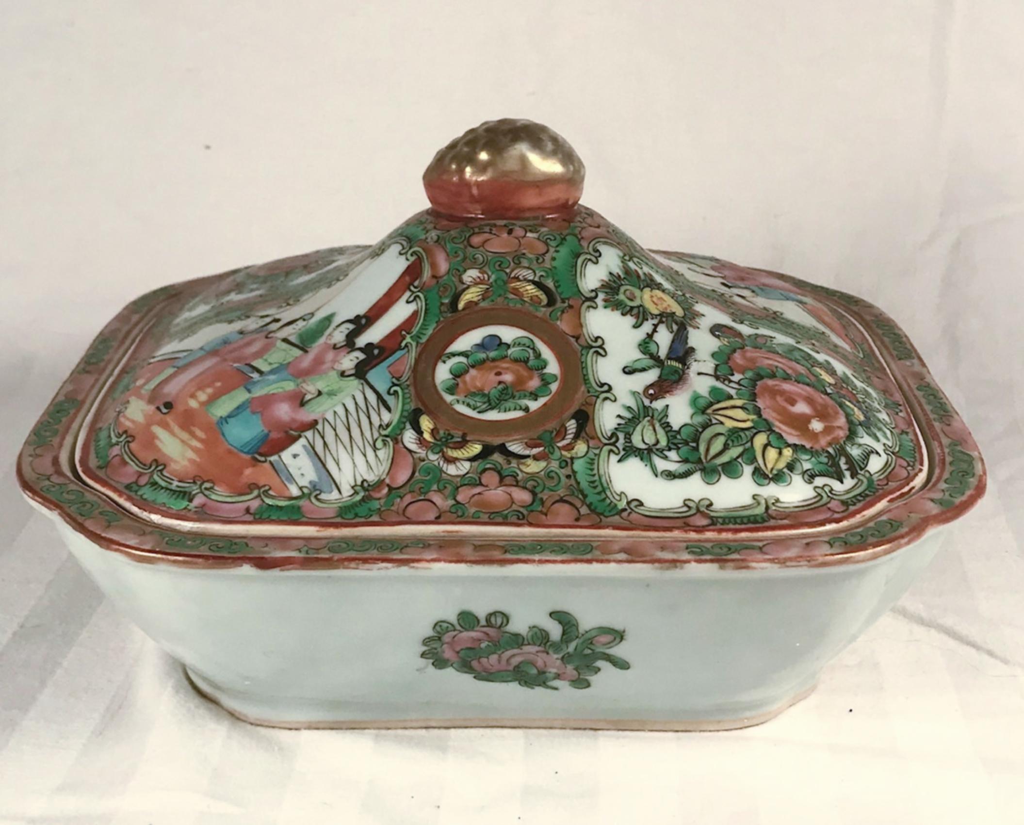 Enameled 19th Century Rose Medallion Chinese Export Porcelain Covered Dish, Tureen