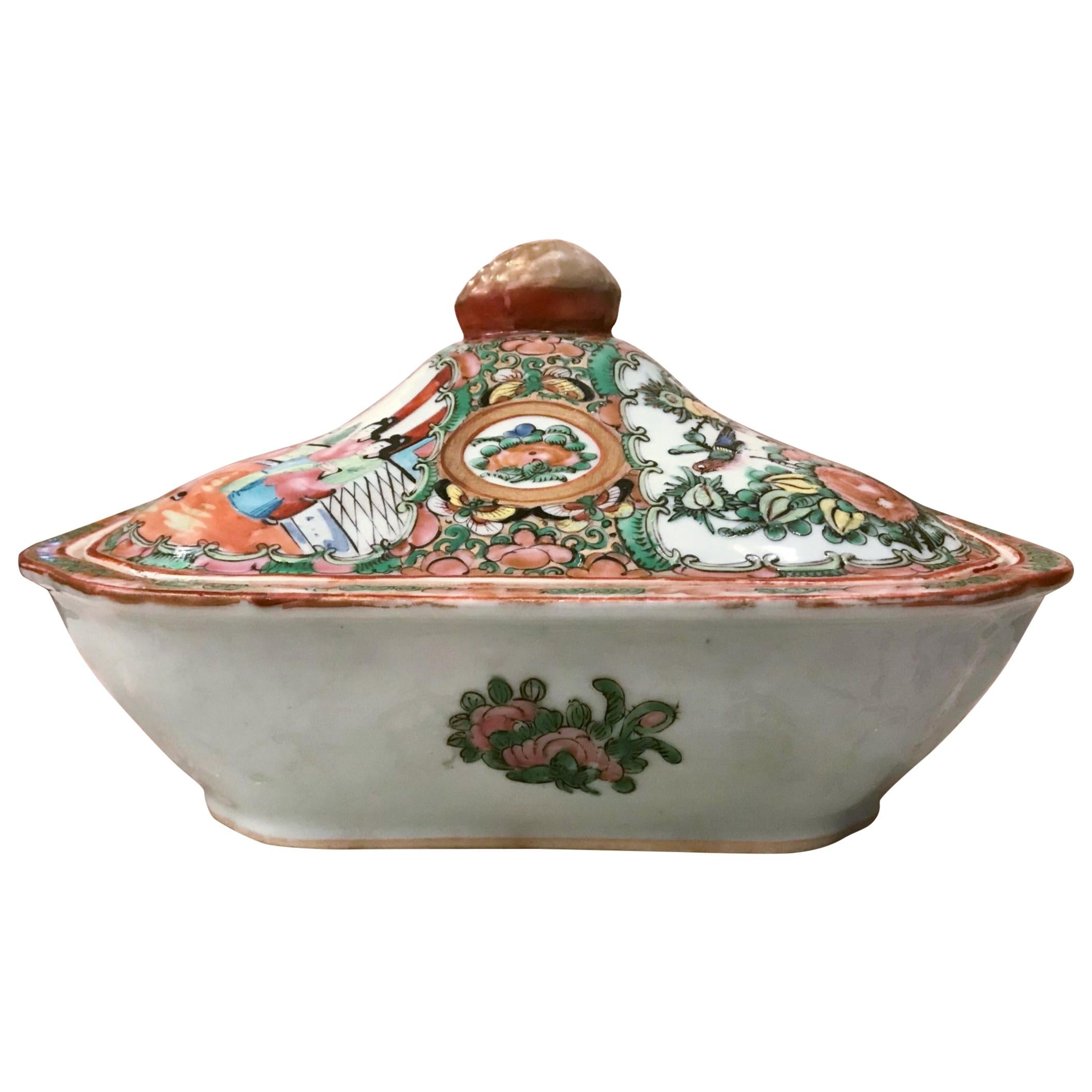 19th Century Rose Medallion Chinese Export Porcelain Covered Dish, Tureen