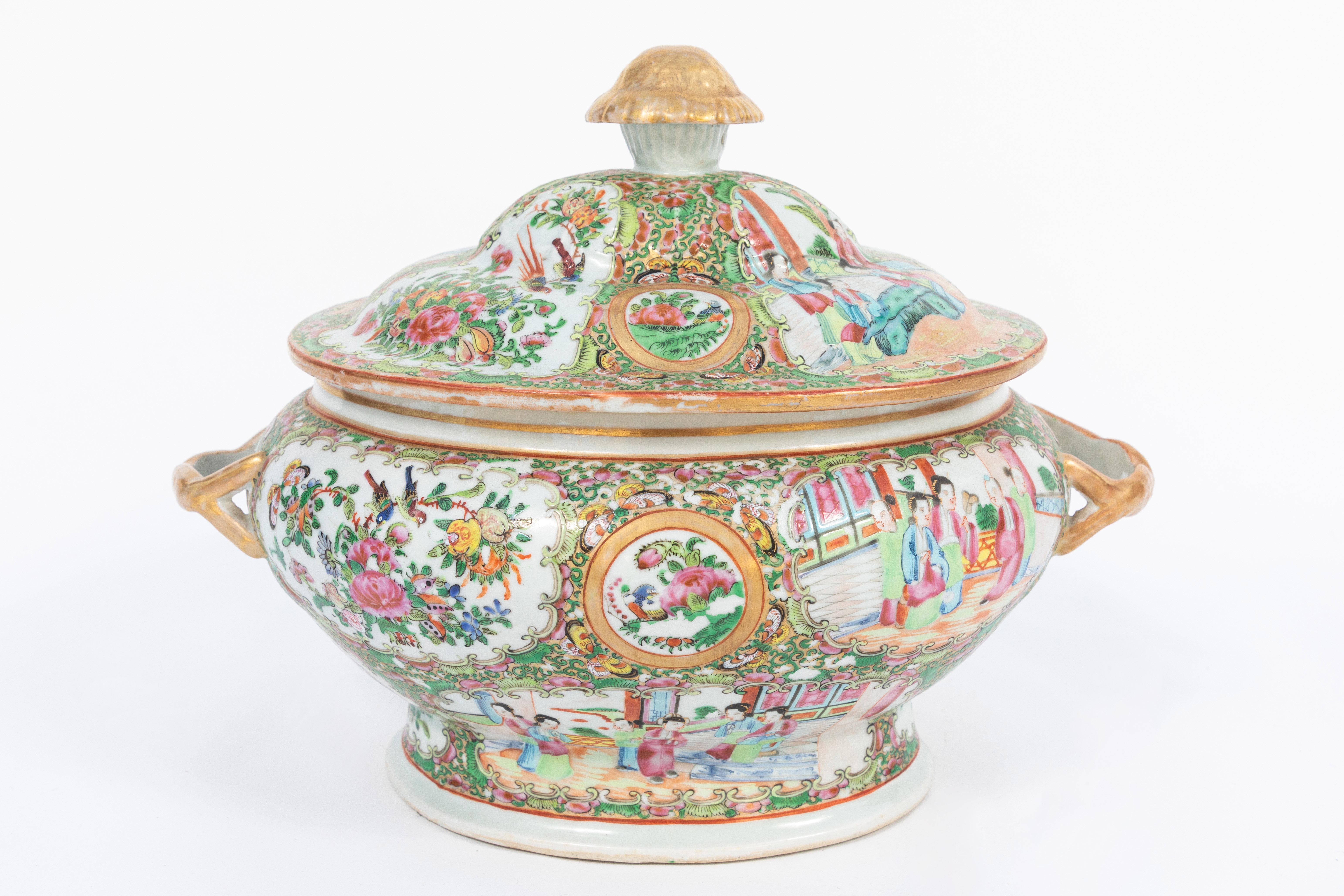 19th Century Rose Medallion Covered Tureen and Platter 4