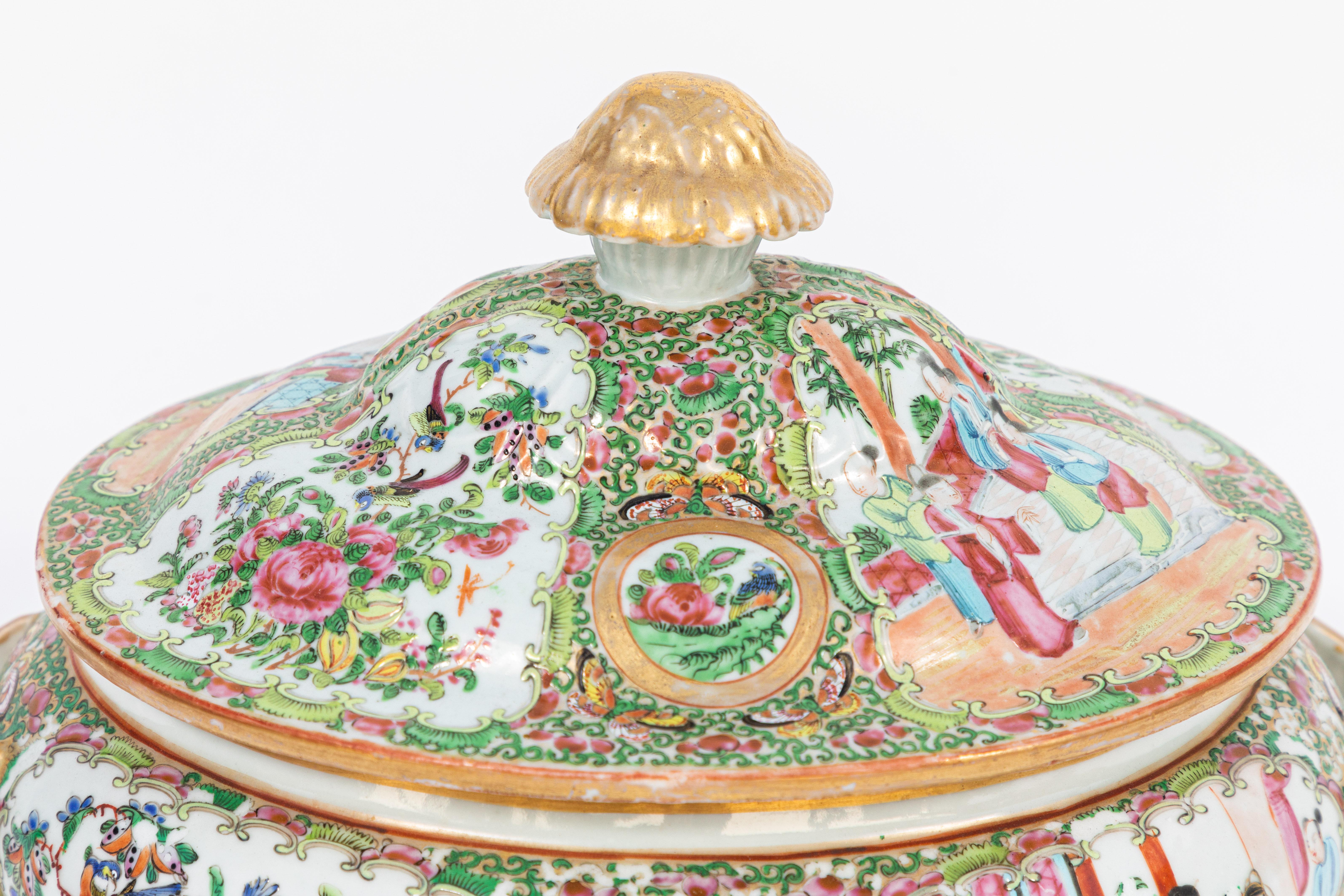 19th century rose medallion covered tureen and platter.
The measurement of the platter is: 13 inches deep x 16 inches wide.