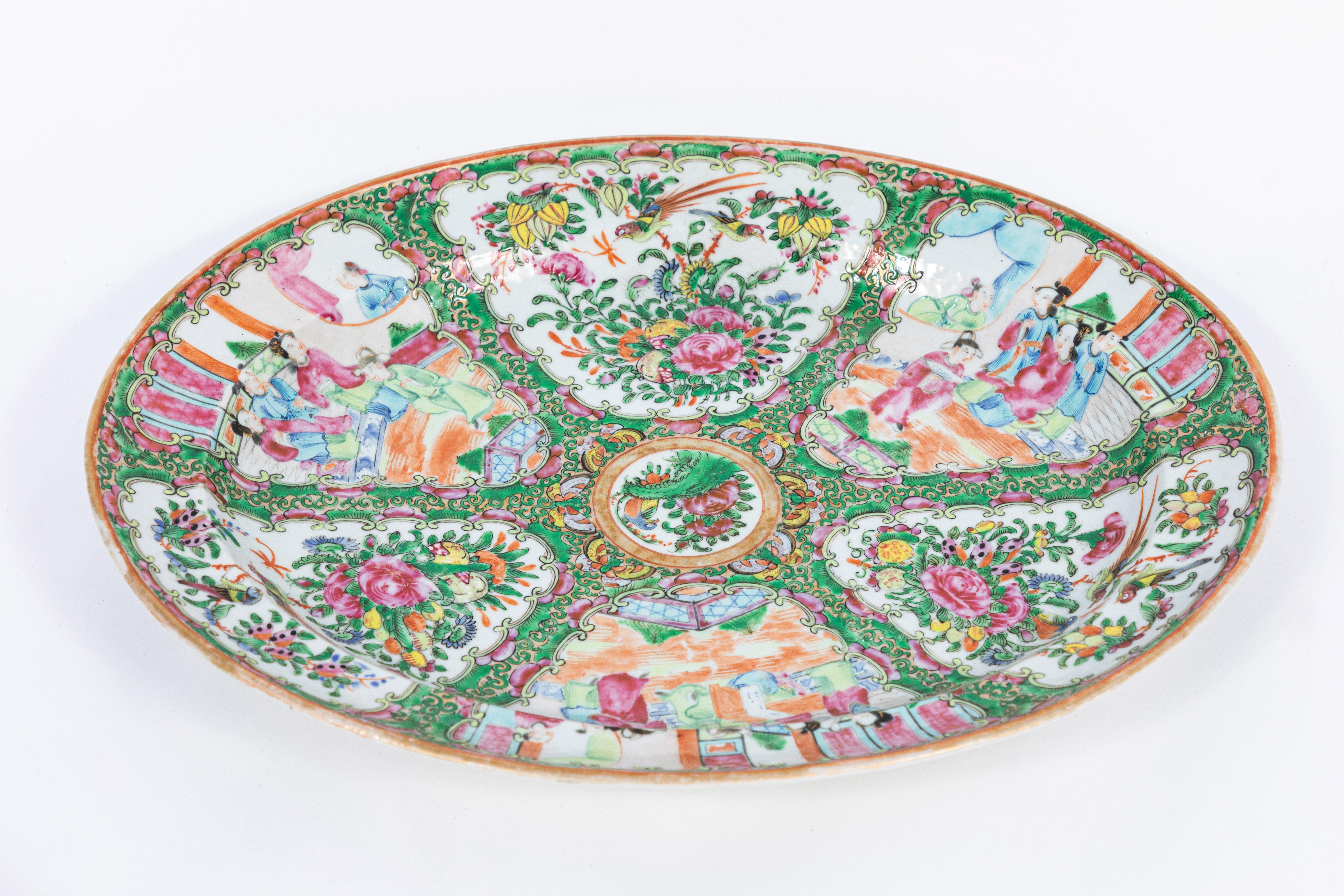 Hand-Painted 19th Century Rose Medallion Covered Tureen and Platter